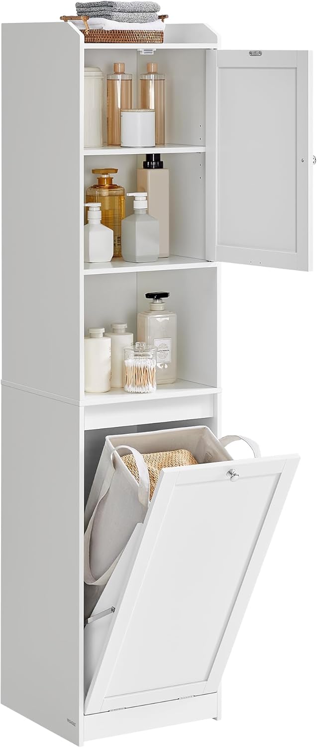 Badezimmerschrank Hoch Wäschekorb Tür Verstellbar Weiss