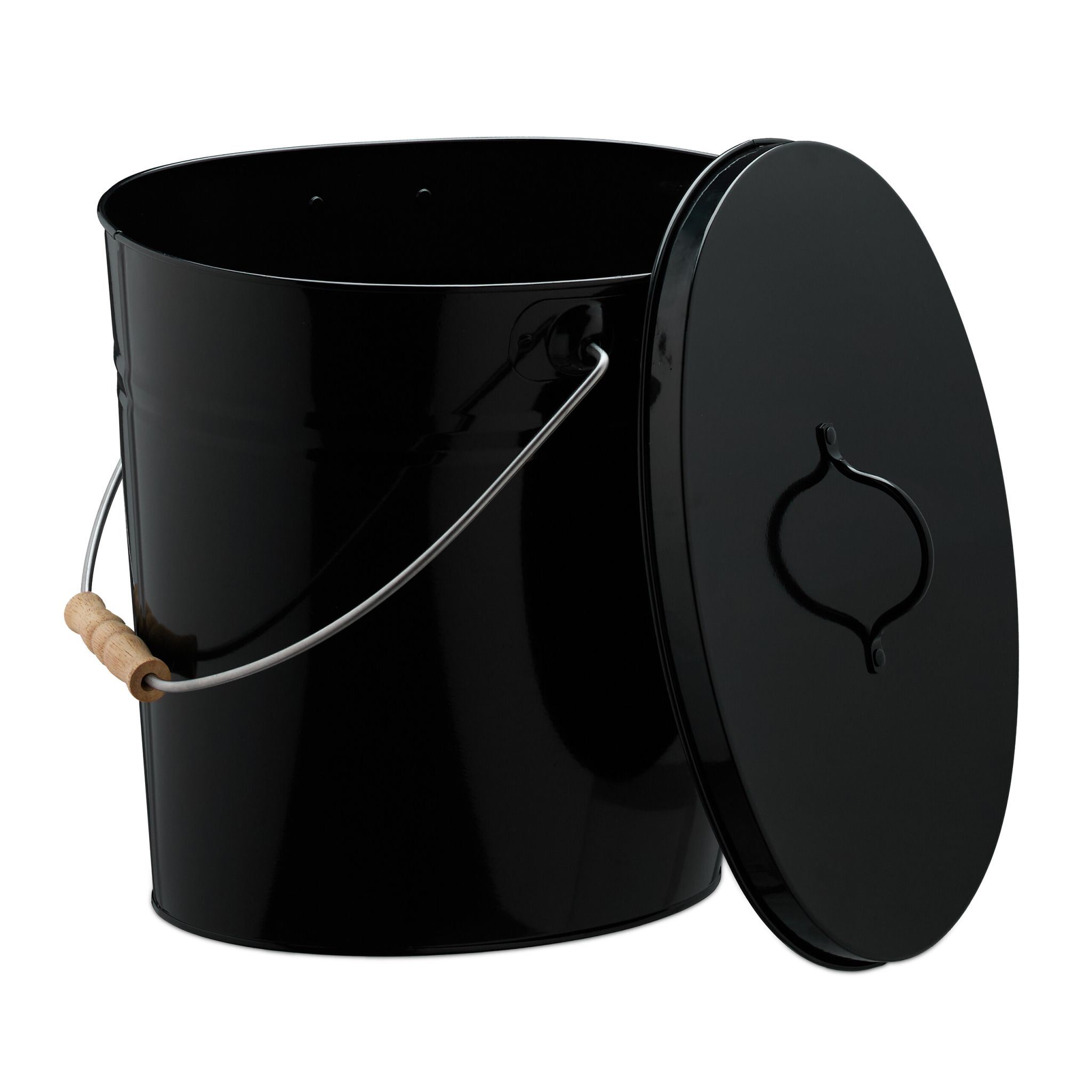 Ascheeimer mit Deckel 12L Hellbraun-Schwarz-Silber