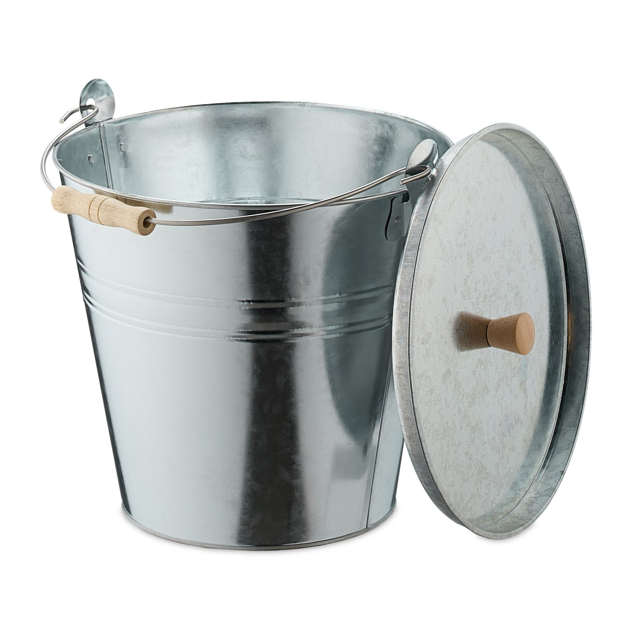 Ascheeimer mit Deckel 12,5L Hellbraun-Silber