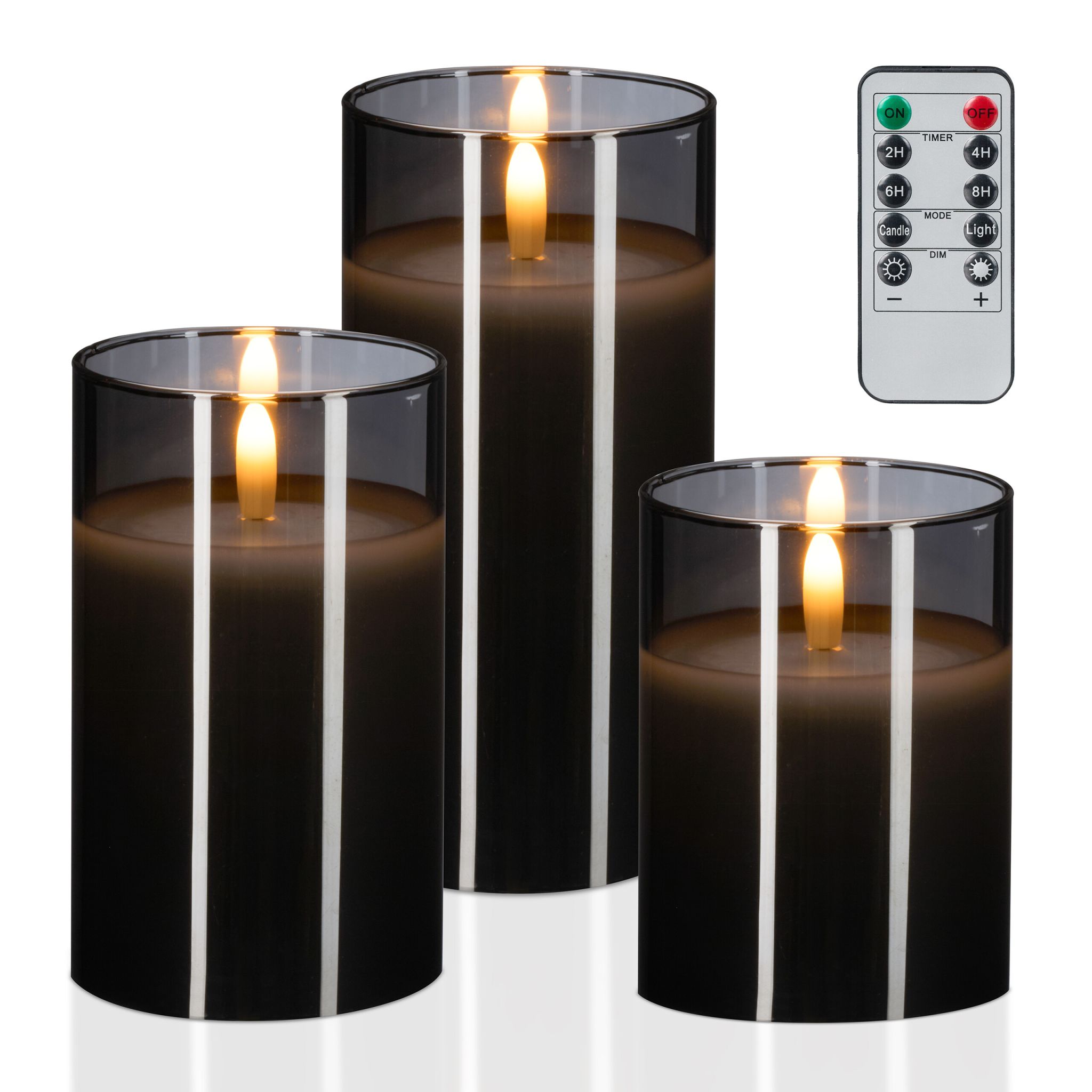 LED Kerzen Glas 3er-Set Weiss-Grau
