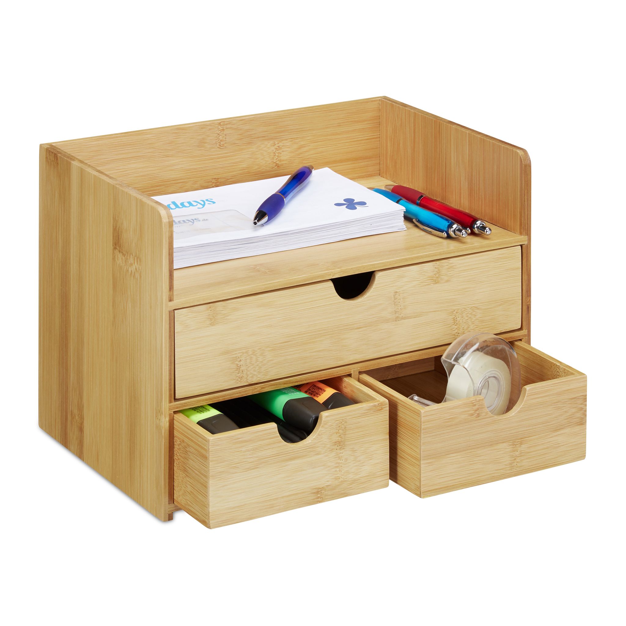 Schreibtisch Organizer Schubladen Bambus Hellbraun