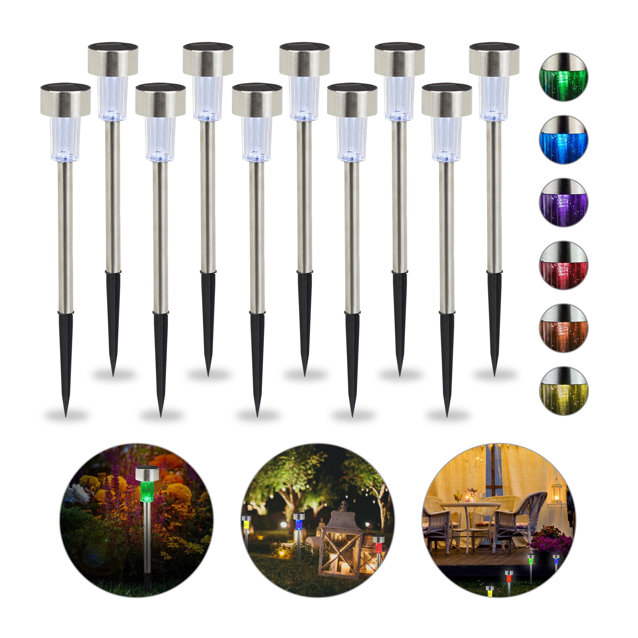 LED Solarleuchte 10er-Set Grün-Schwarz-Silber
