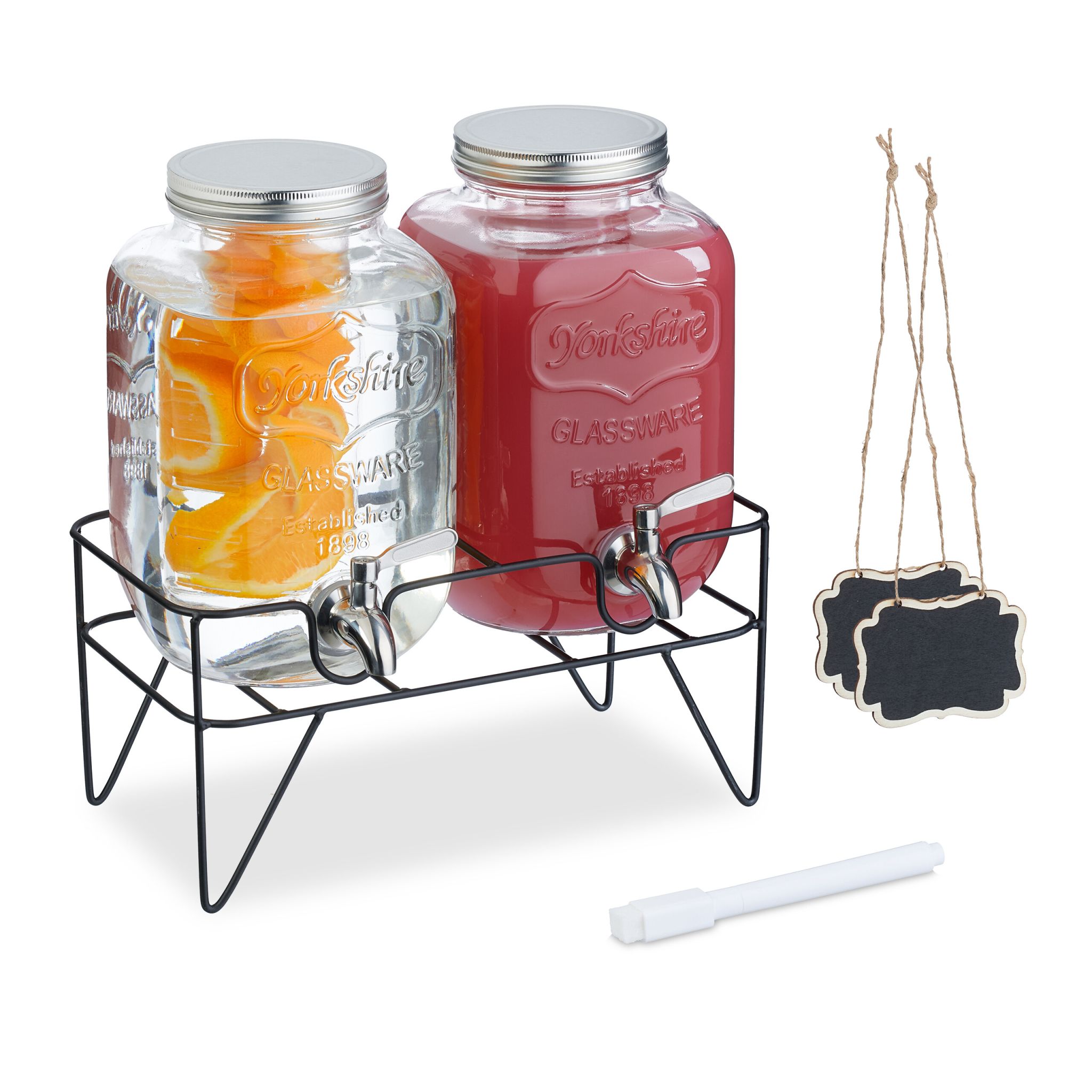Getränkespender 4L mit Ständer 2er-Set Schwarz-Silber-Transparent