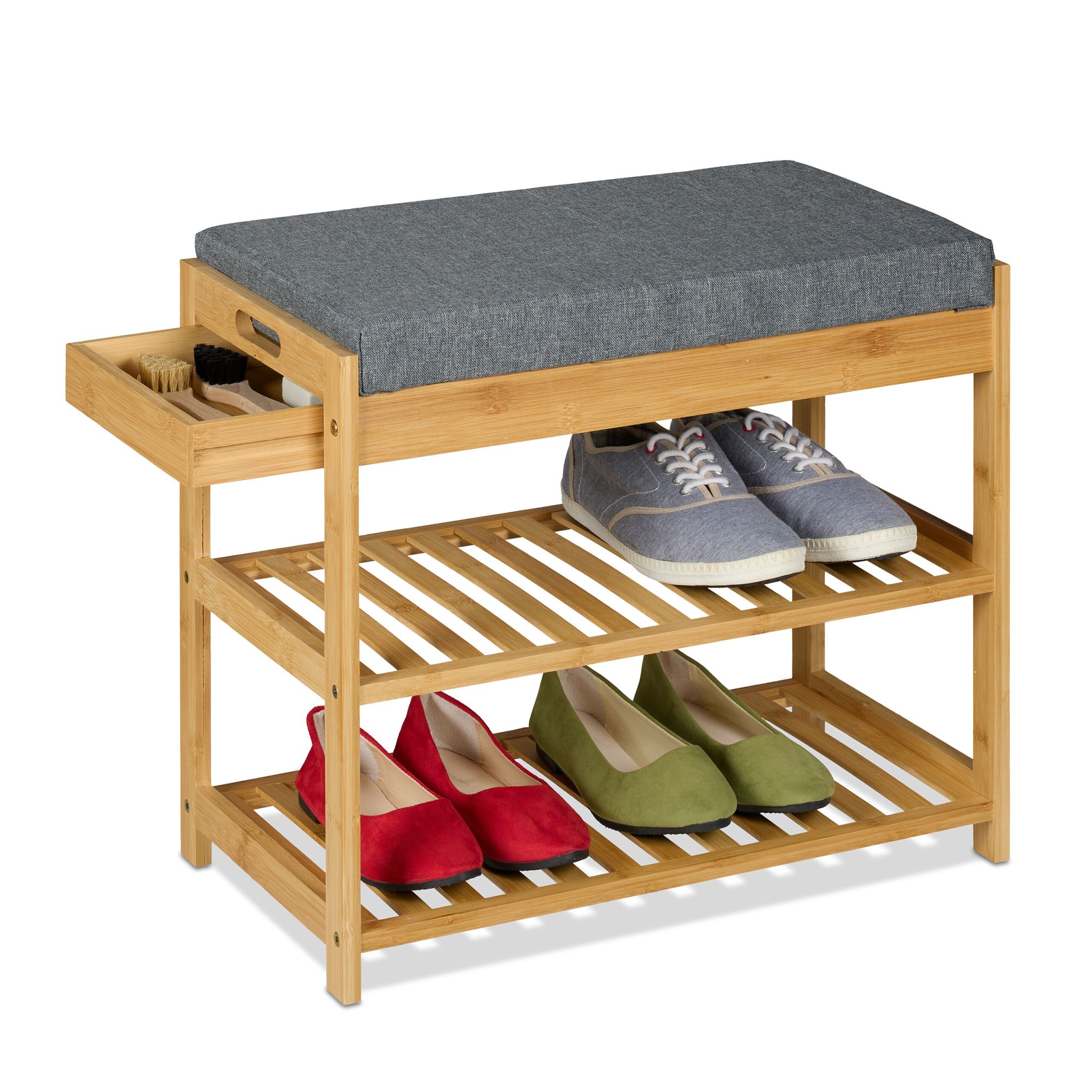 Schuhbank mit Polster und Schublade Hellbraun-Grau