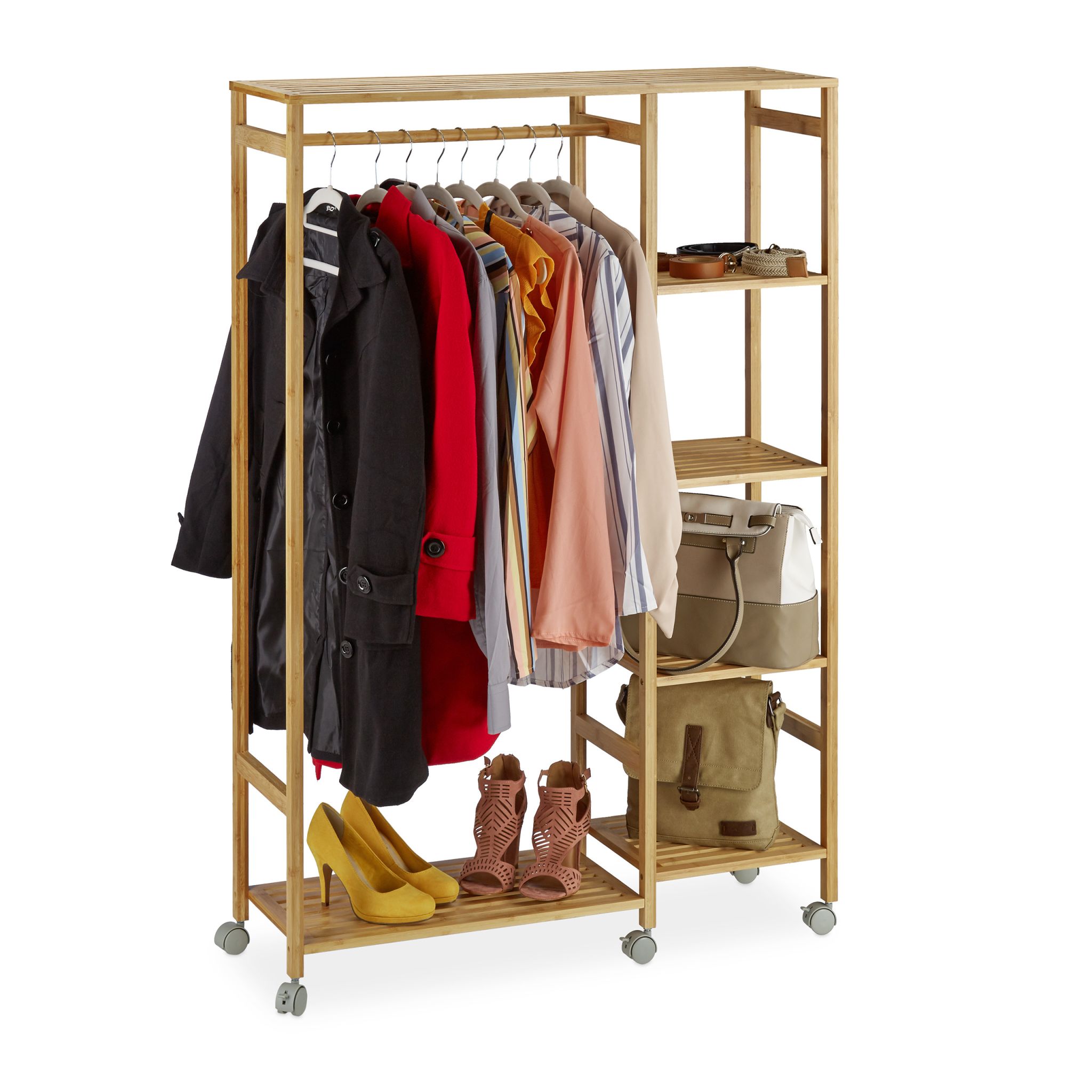 Rollgarderobe Bambus Hellbraun-Grau