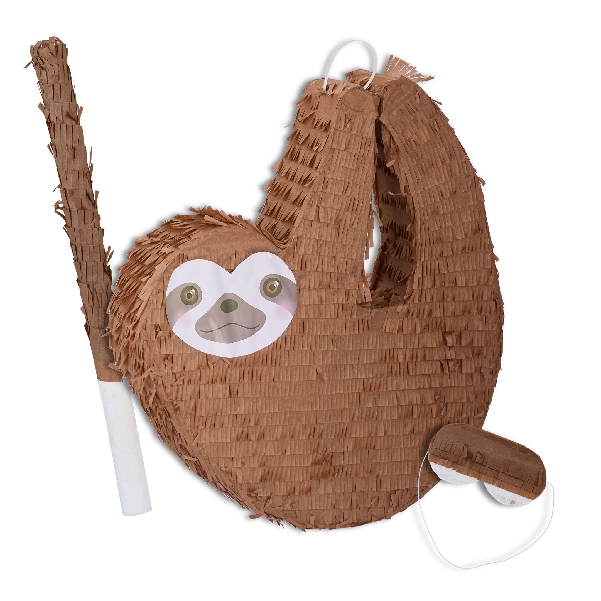 Pinata Faultier mit Stab und Maske Weiss-Braun