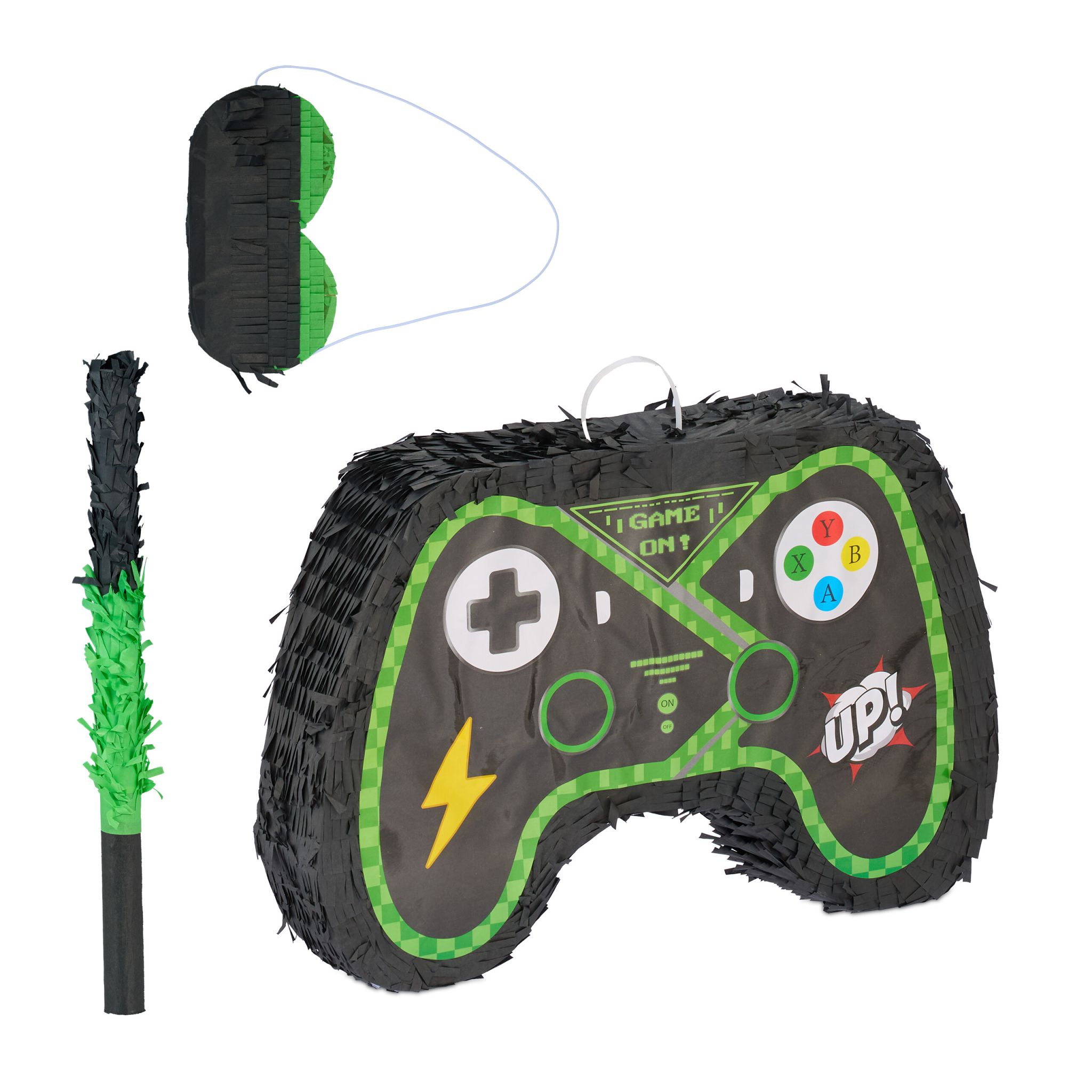 Pinata Set Controller mit Stab und Maske Dunkelgrün-Grün-Schwarz