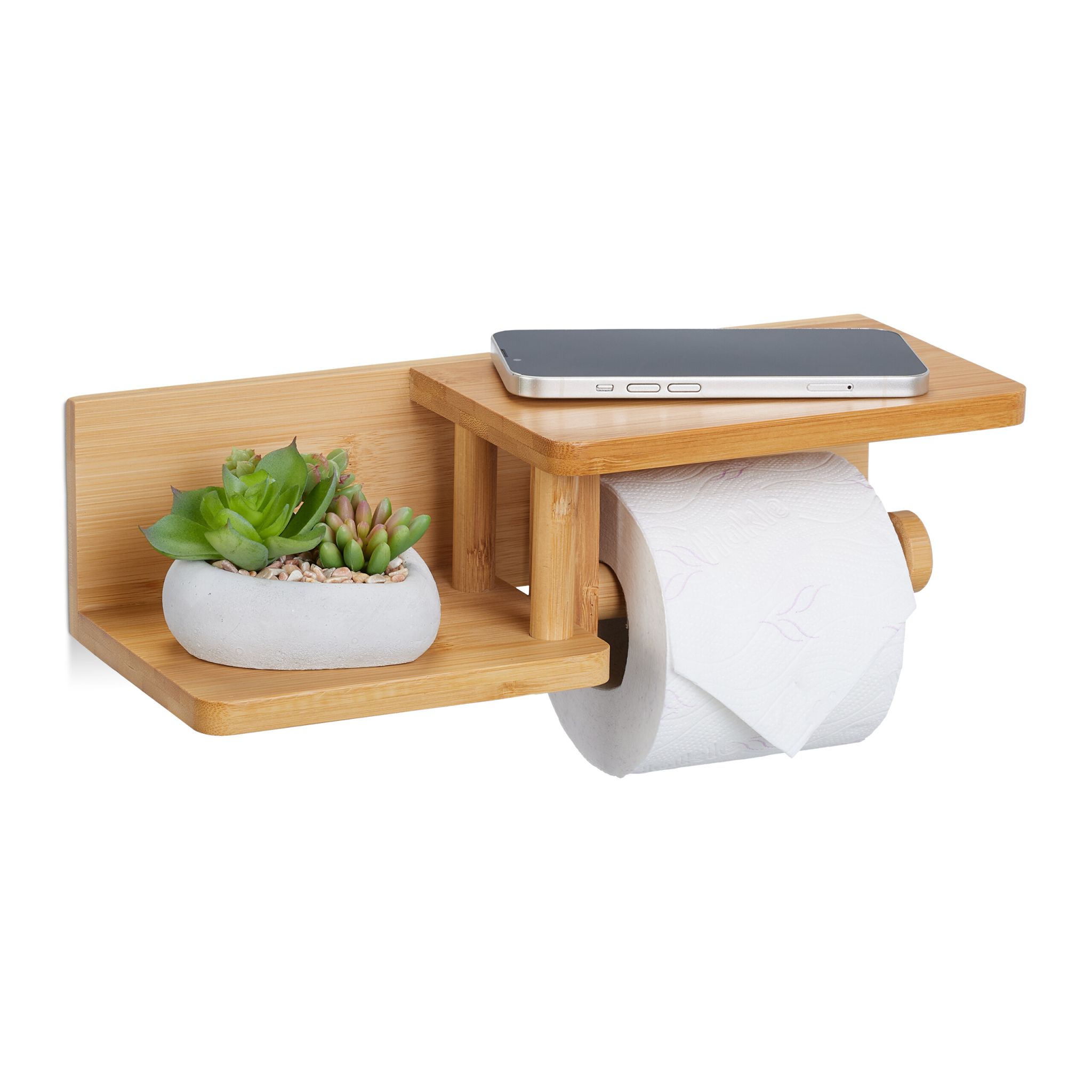 Bambus Toilettenpapierhalter 2 Ablagen Hellbraun
