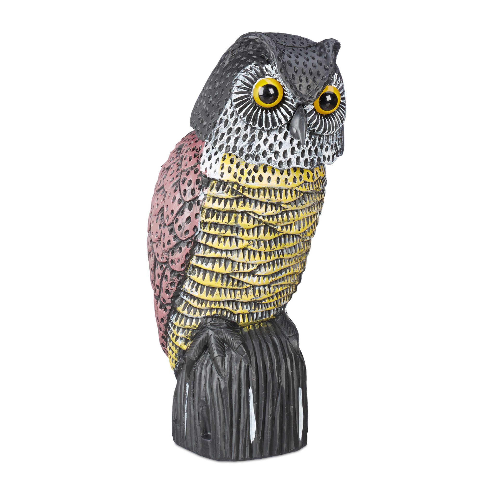 Vogelschreck Eule Anthrazit-Gelb-Rosa