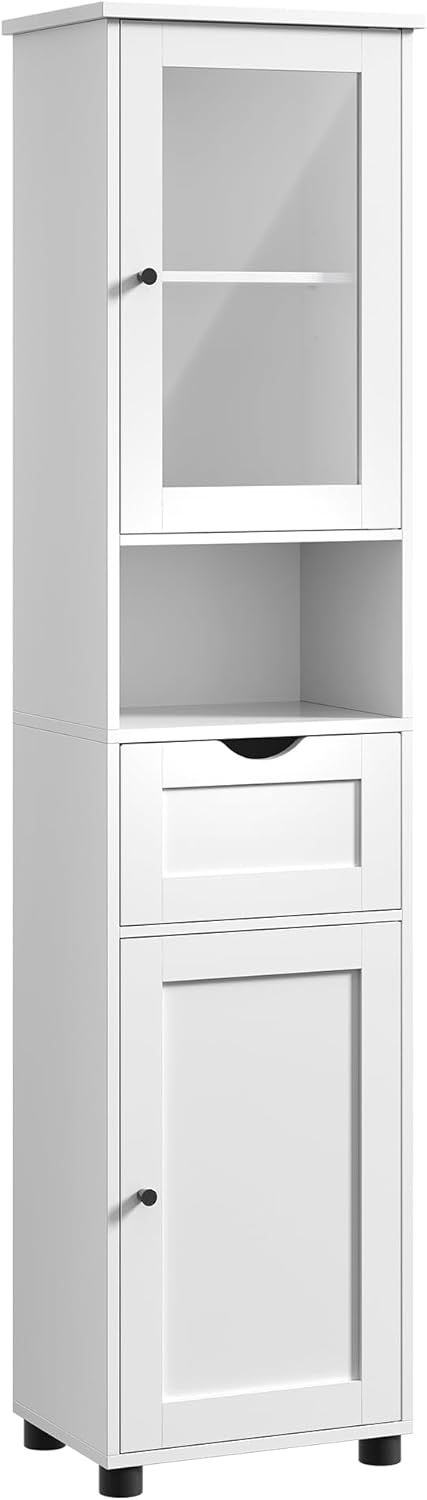 Badezimmerschrank schmal Glastür wolkenweiss Holz
