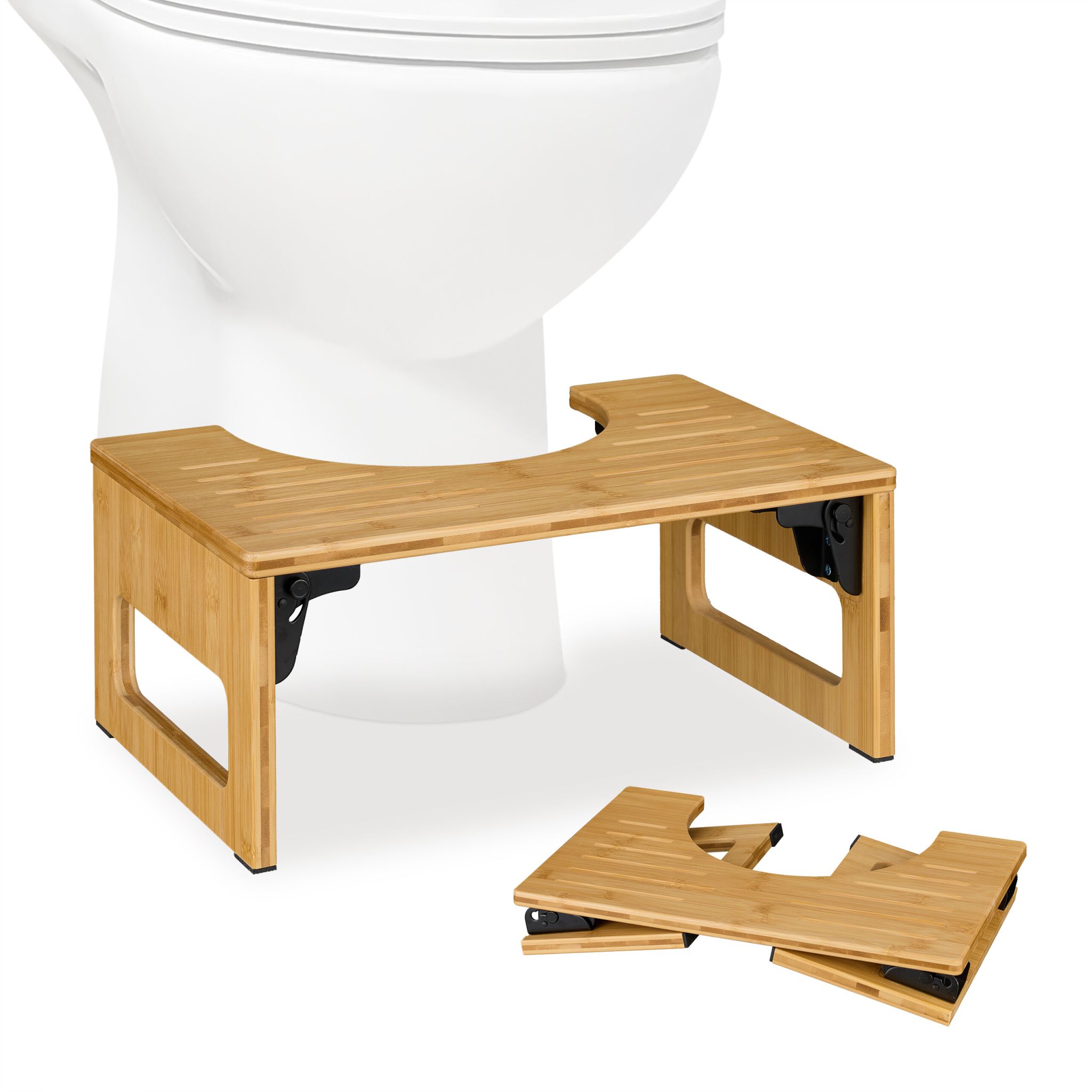 Klappbarer Toilettenhocker Bambus Hellbraun-Schwarz