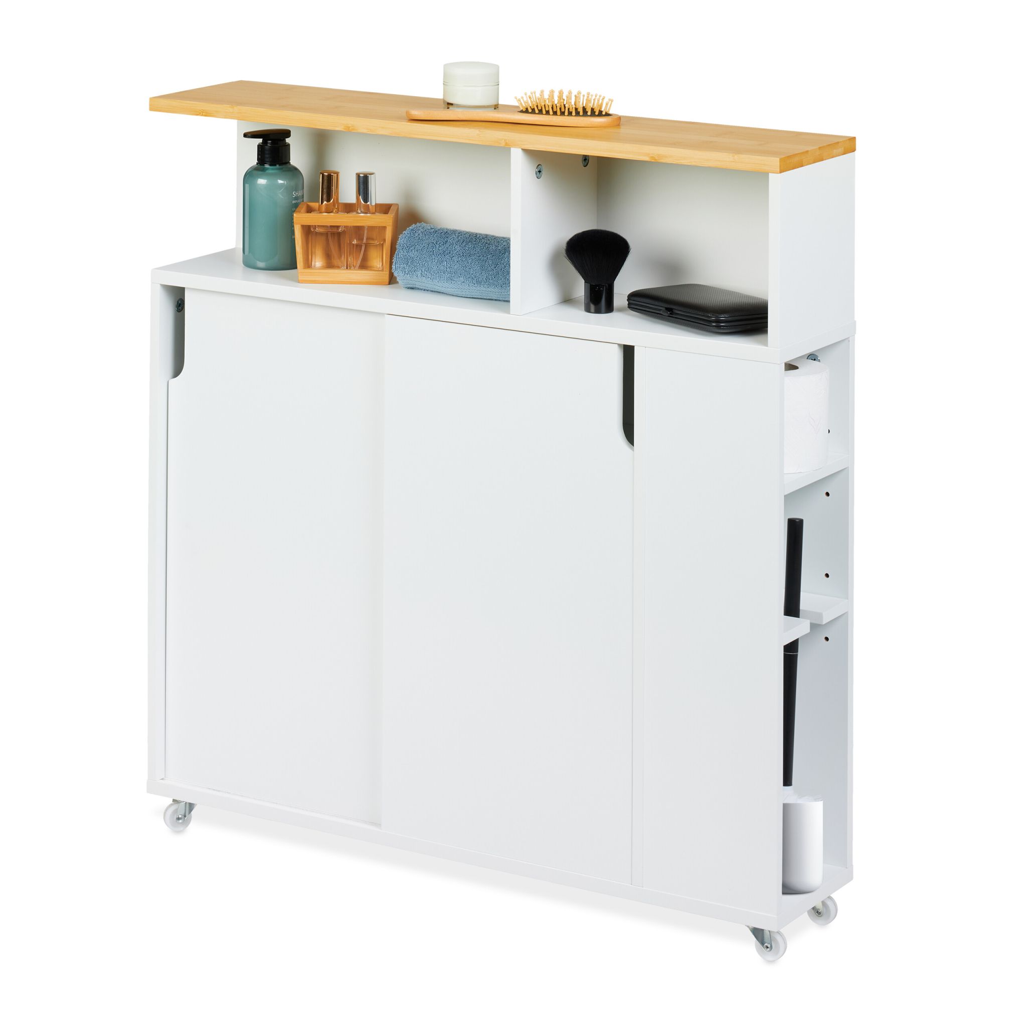 Nischenschrank mit Bambusablage Weiss-Hellbraun