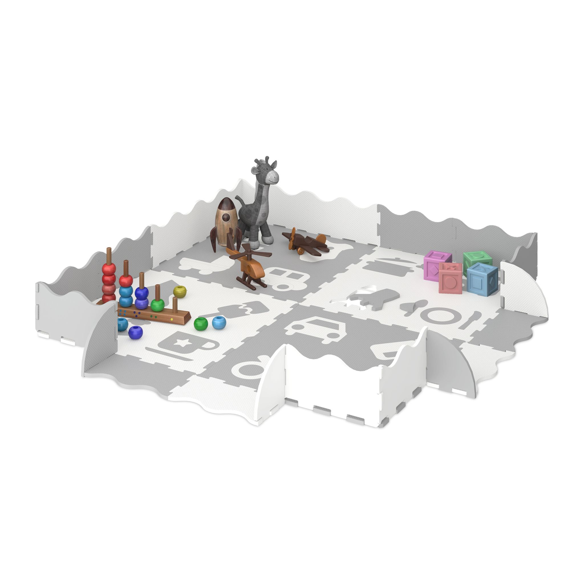 Puzzlematte Symbole Weiss-Grau