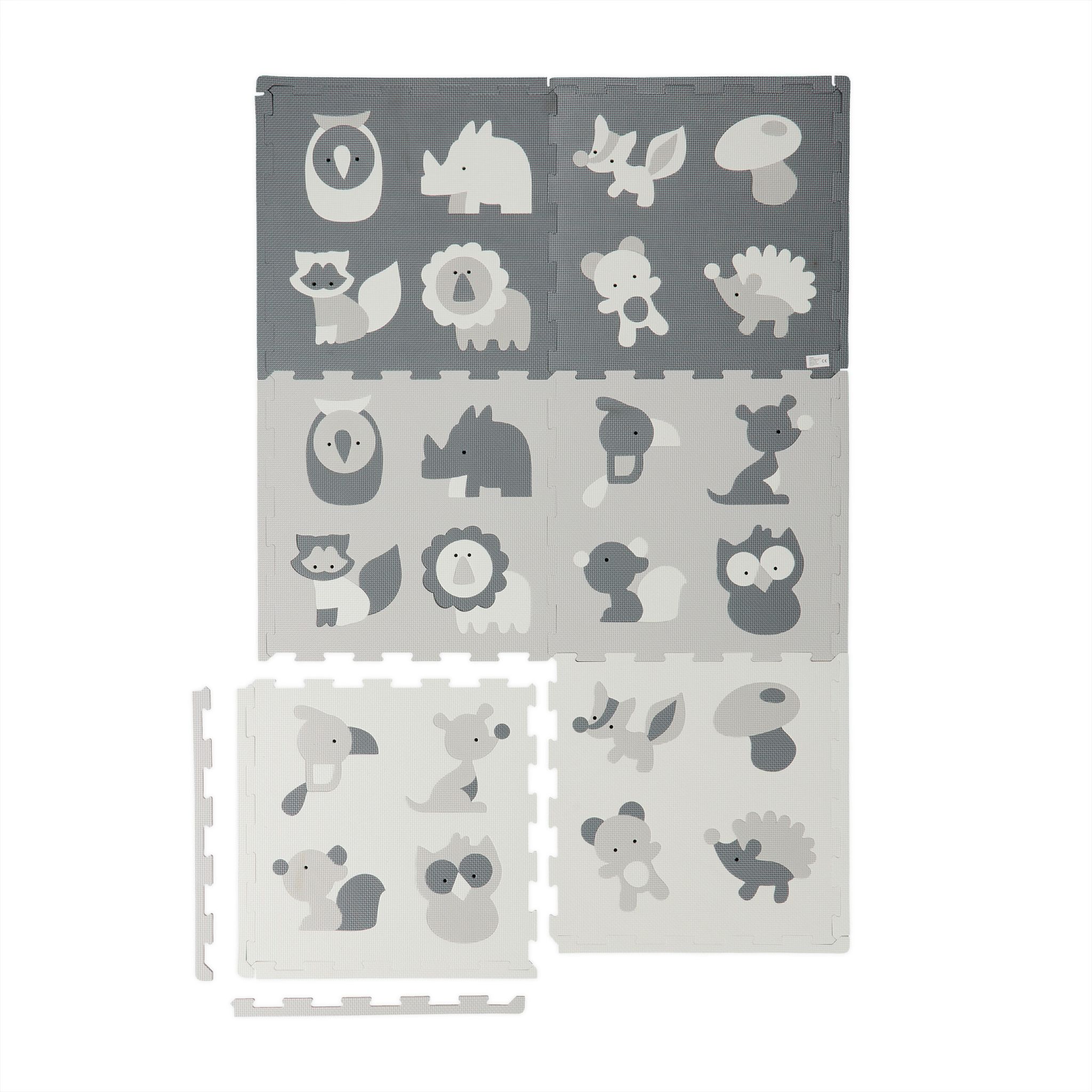 Puzzlematte Tiere Anthrazit-Weiss-Grau