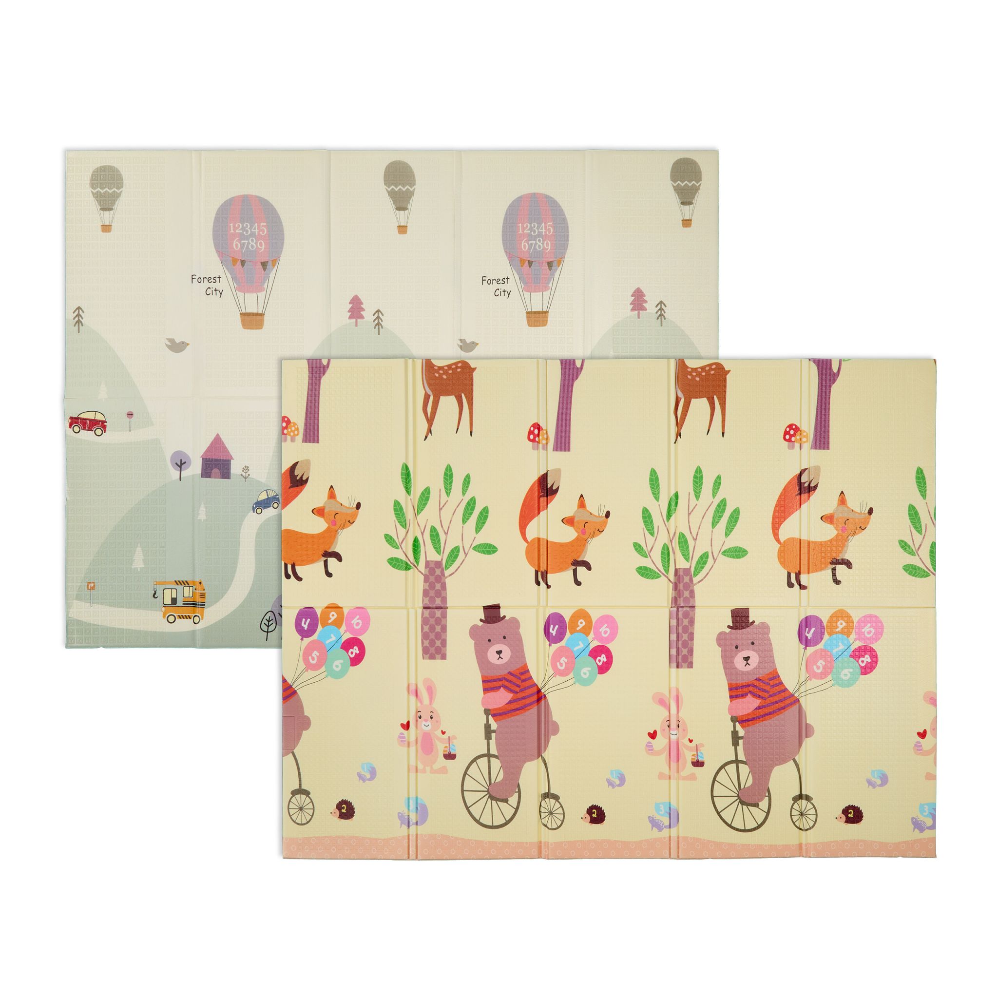 Spielmatte Strassen- u. Tiermotiv faltbar Weiss-Gelb-Rosa