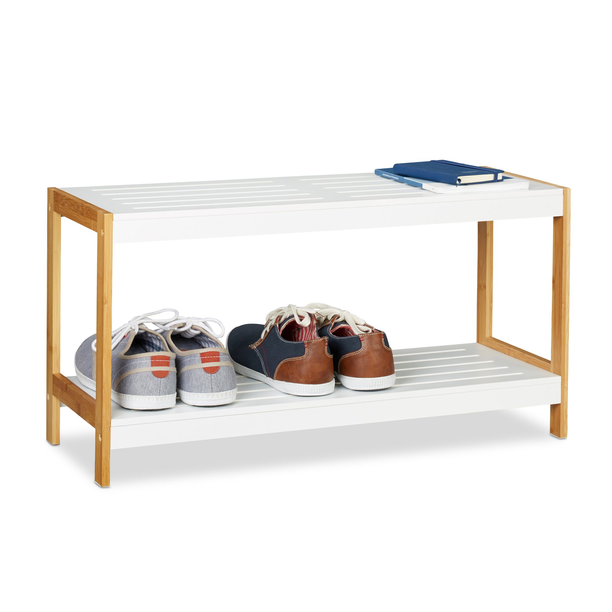 Schuhregal Weiss-Natur Weiss-Hellbraun