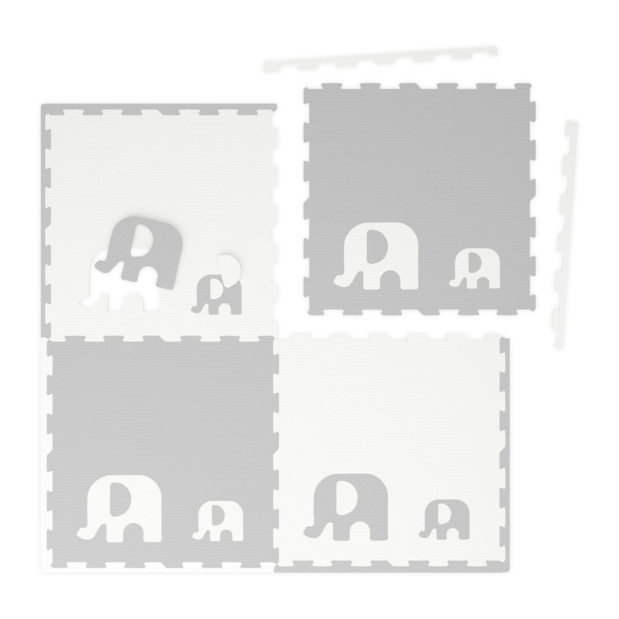 Puzzlematte Elefanten Weiss-Grau