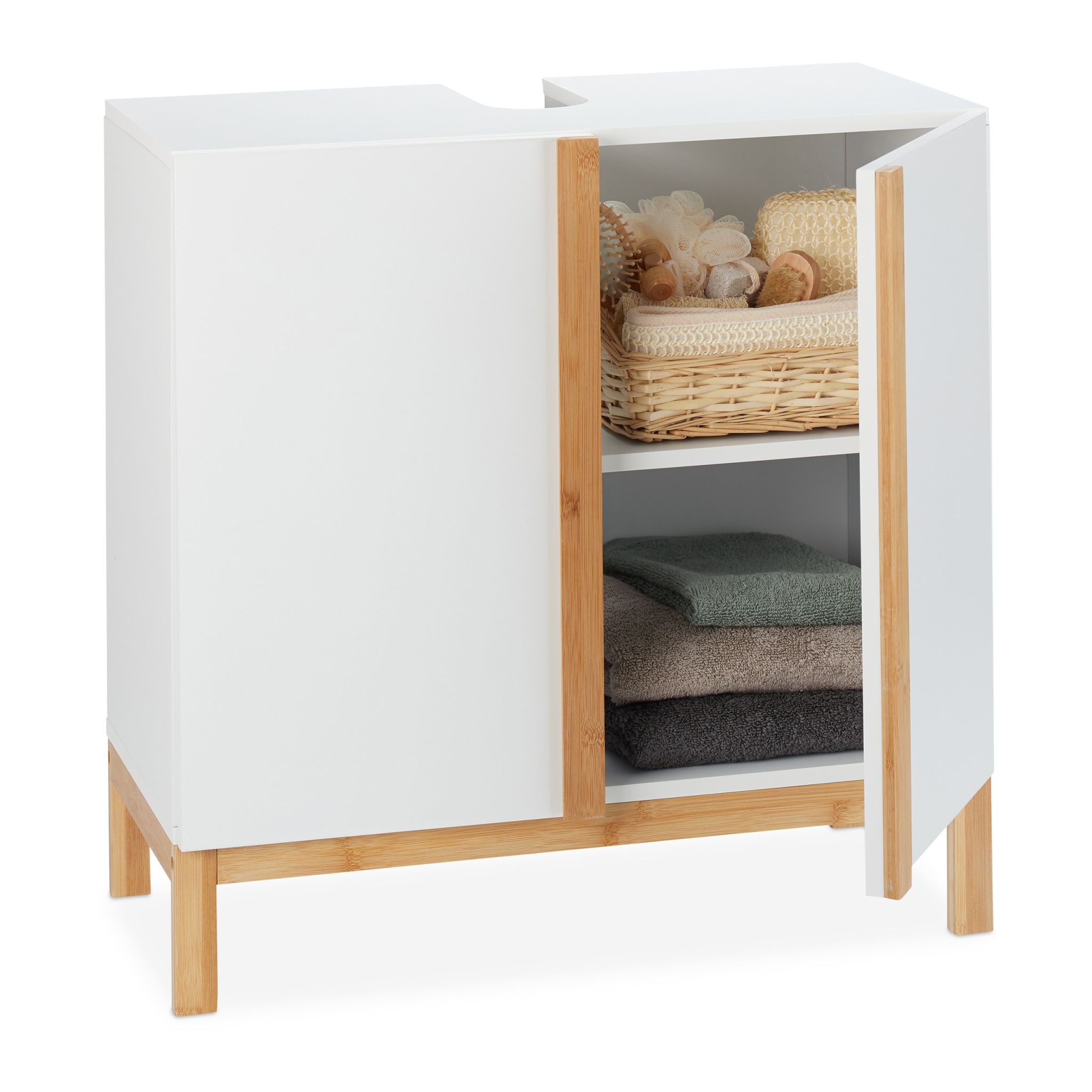 Waschbeckenunterschrank Weiss Weiss-Hellbraun