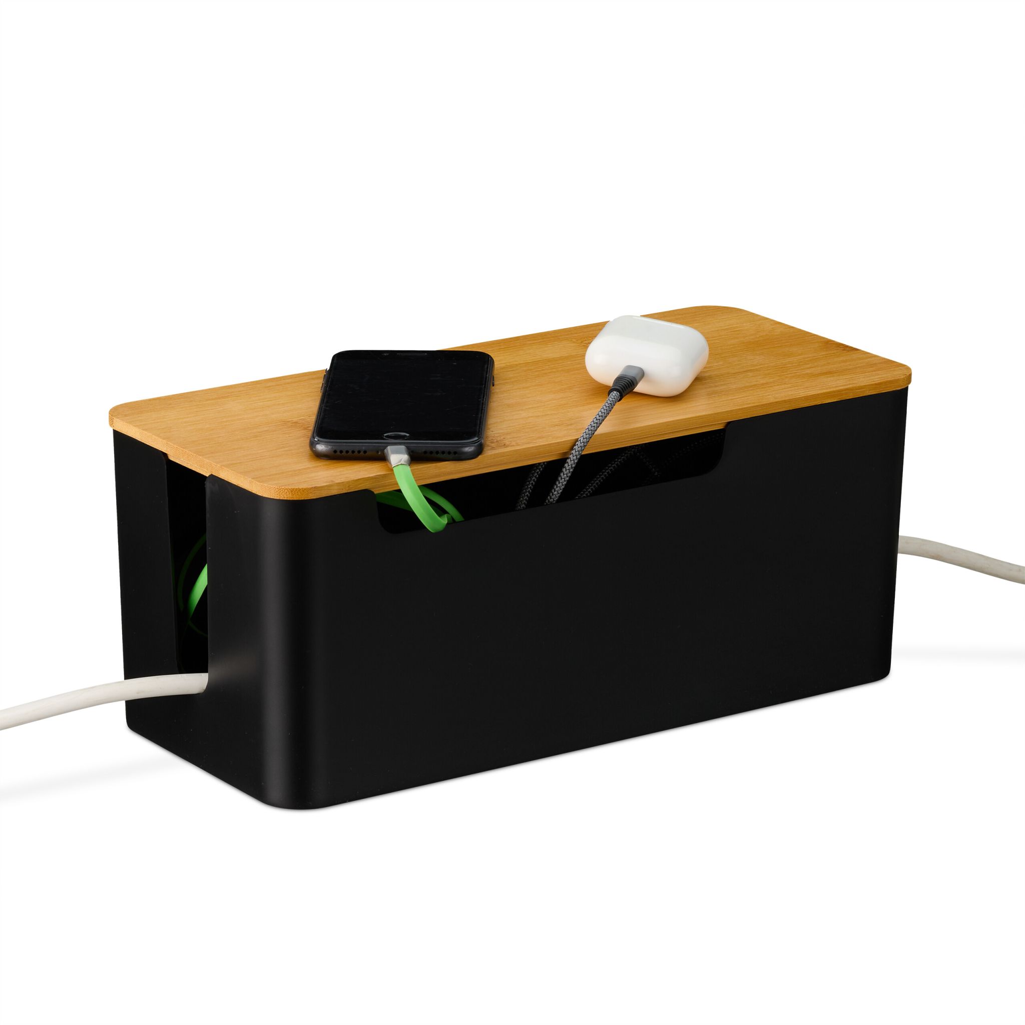 Kabelbox mit Bambusdeckel Hellbraun-Schwarz