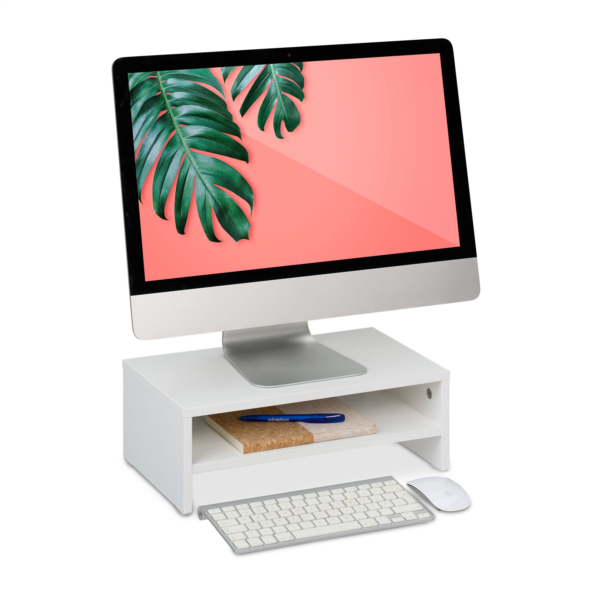 Monitorständer mit Fach Weiss