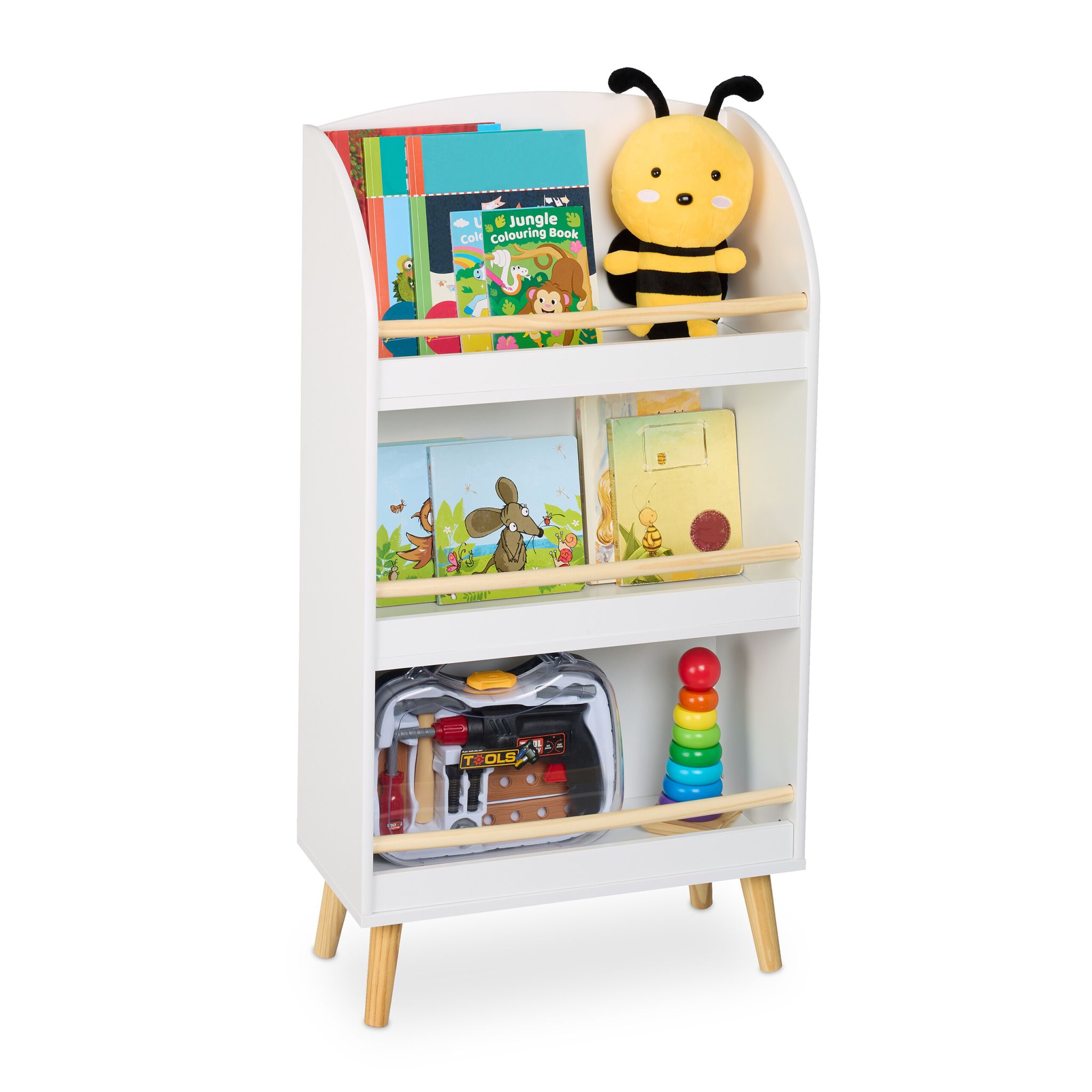 Bücherregal Kinder mit 3 Fächern Weiss-Hellbraun