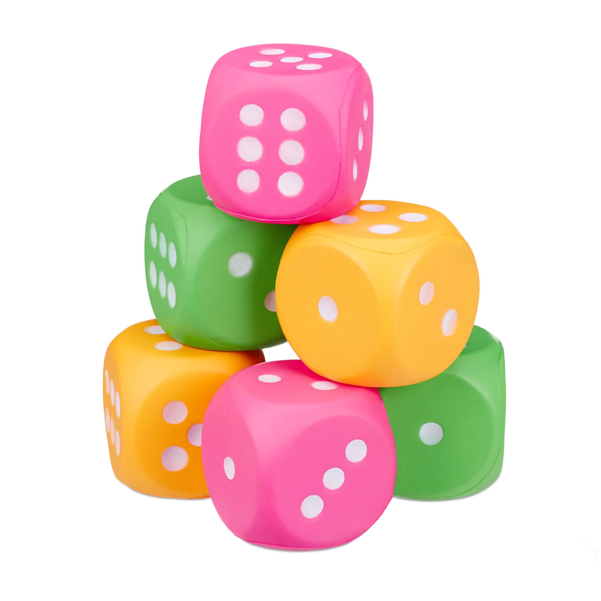 Stoffwürfel 6er-Set Gelb-Grün-Pink