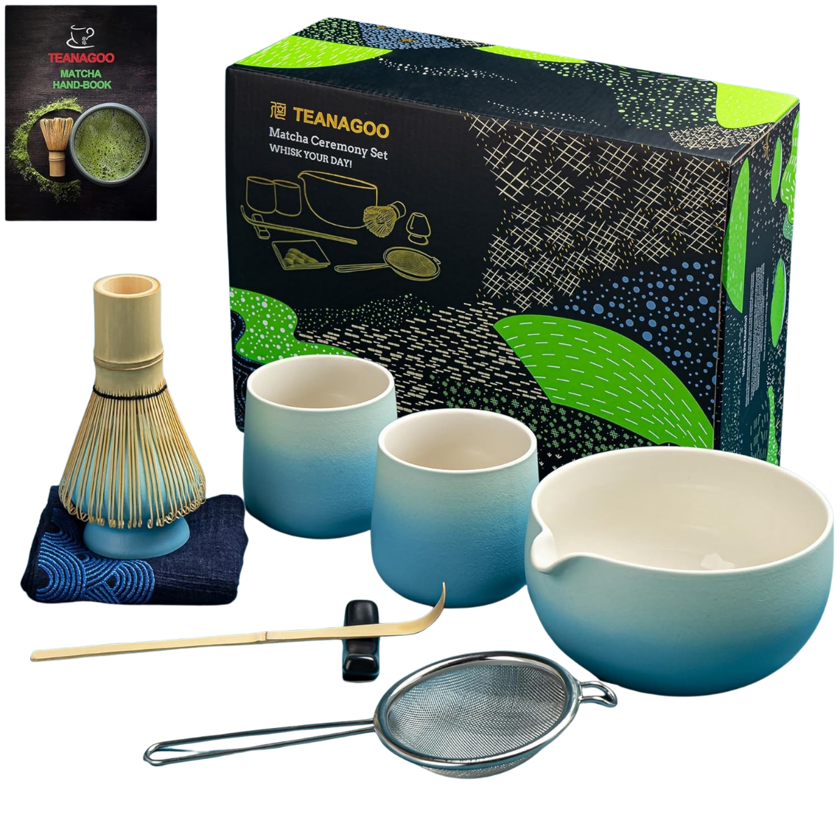 Matcha Set Hellblau mit Ausgiessschale 9-tlg.