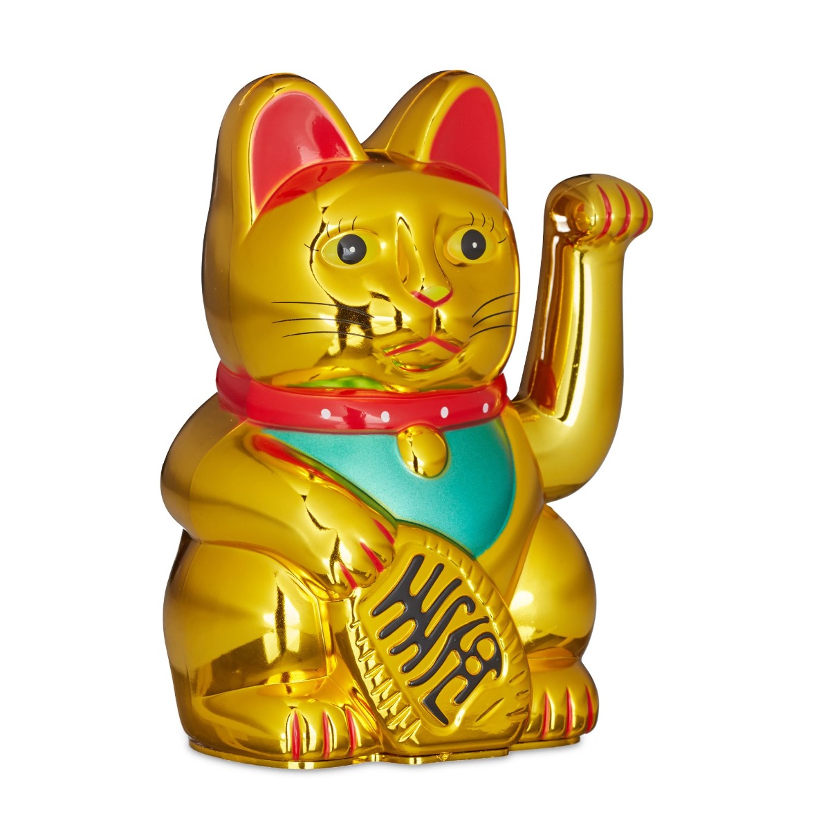 Maneki Neko Winkekatze 16cm Gold-Rot-Türkis