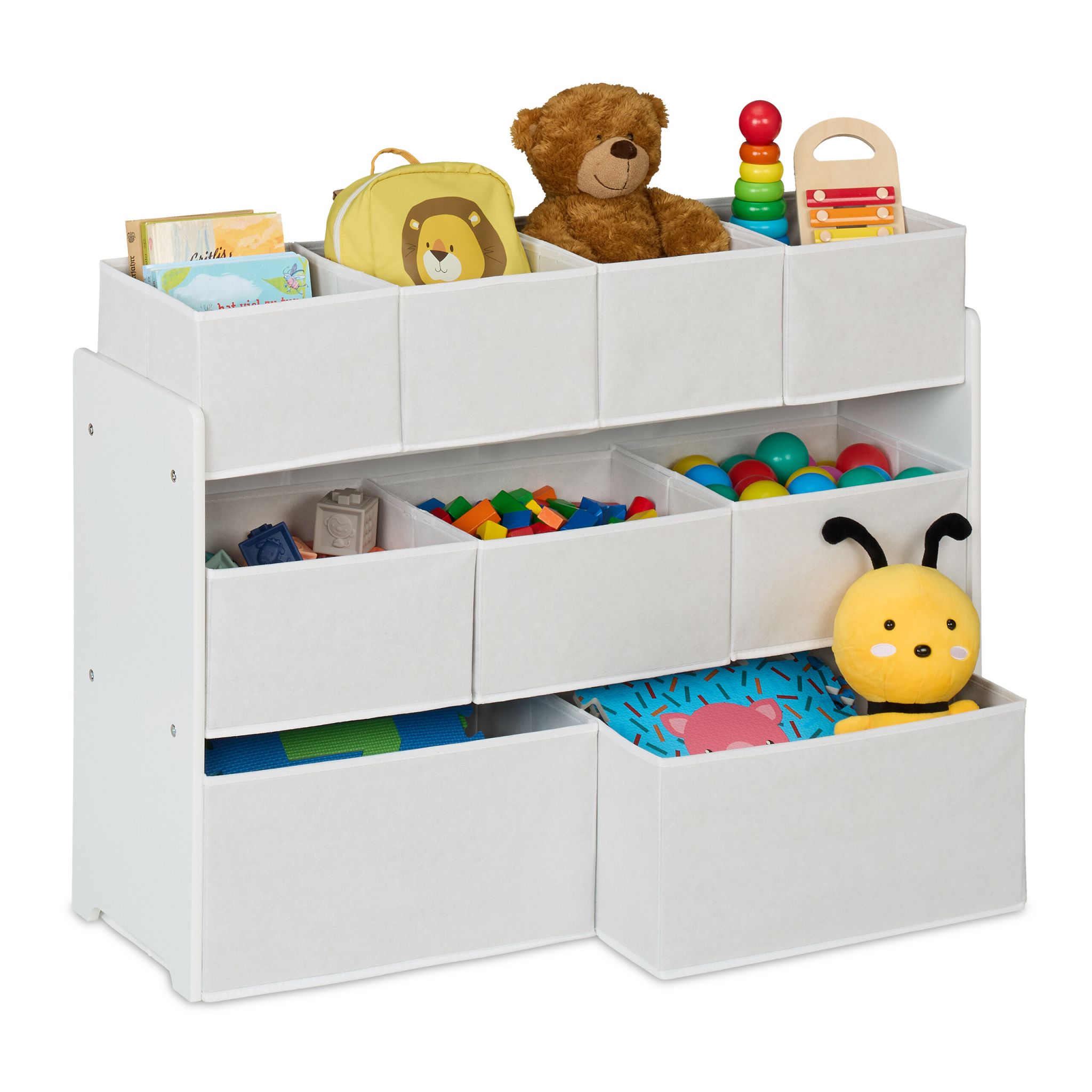Kinderregal mit 9 Stoffboxen Weiss