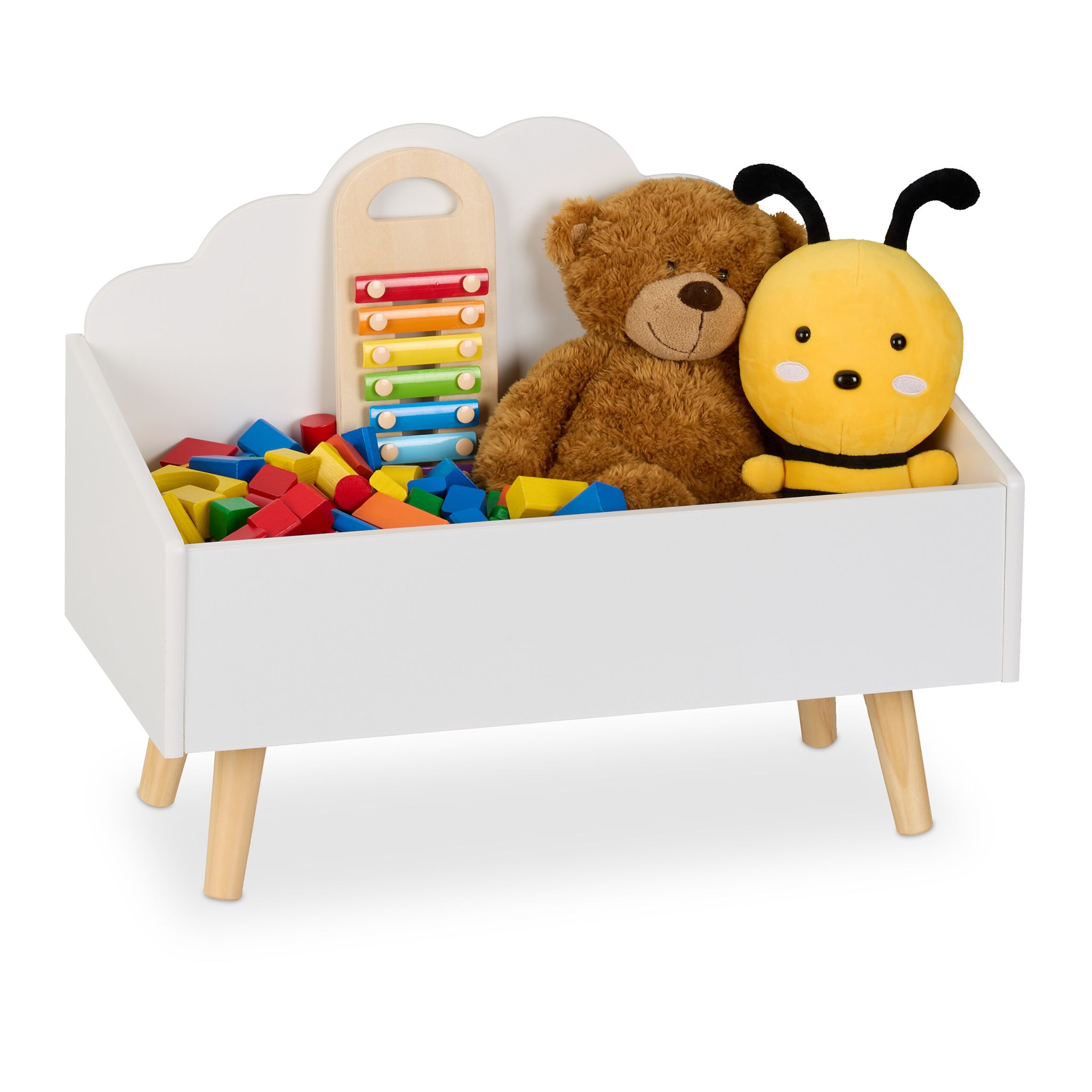 Kindertruhe Wolken-Design Weiss-Hellbraun