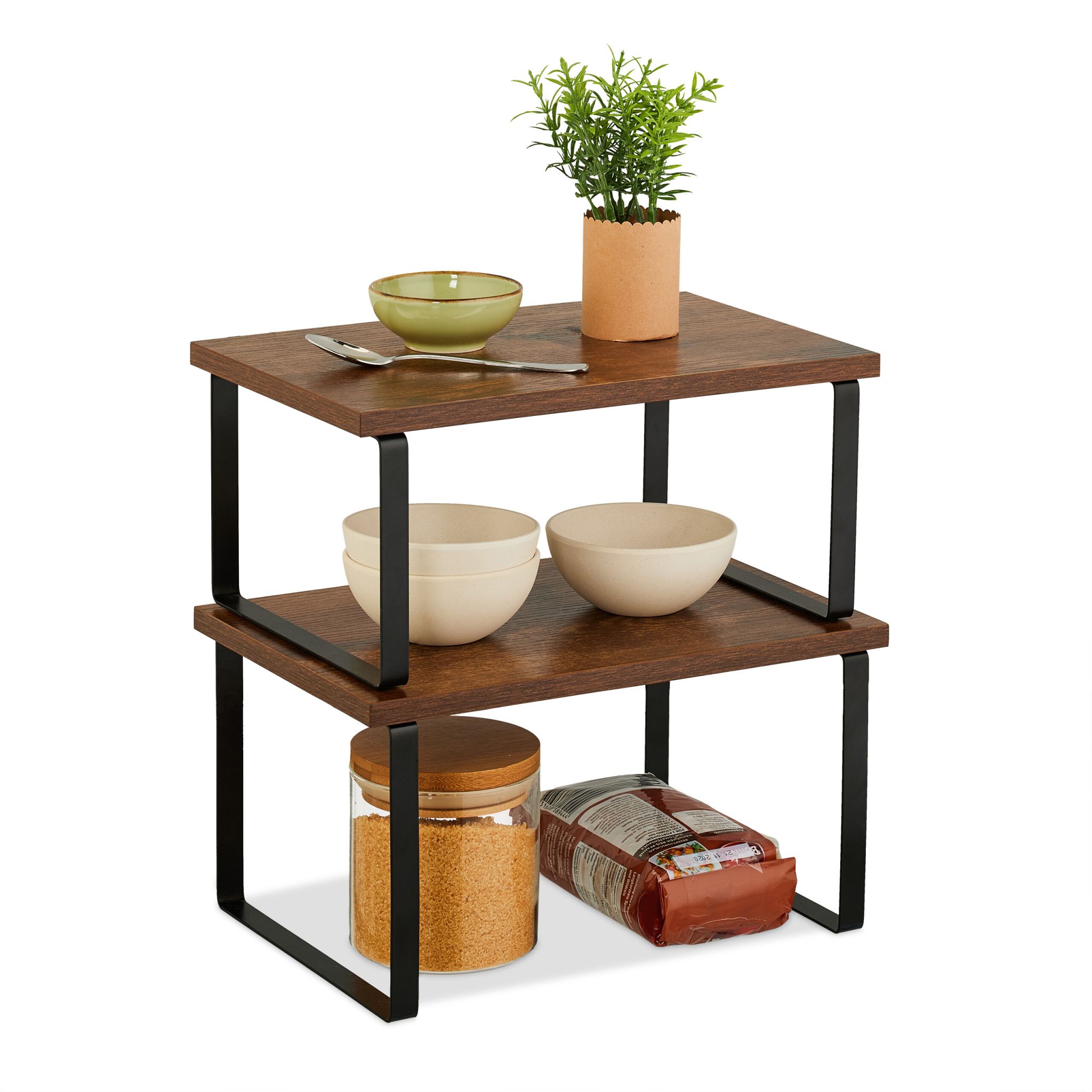 Tischregal Industrial 2er-Set Dunkelbraun-Schwarz
