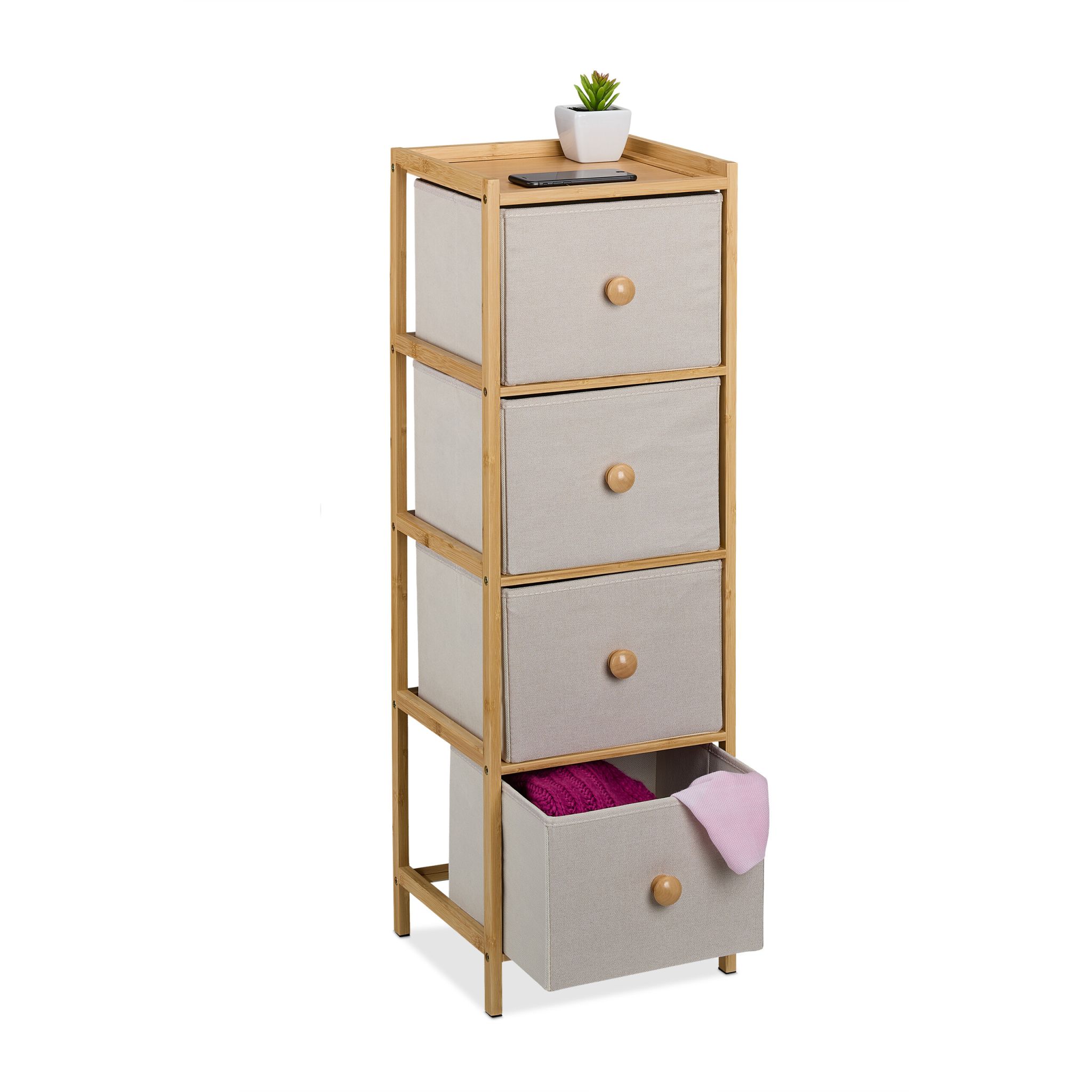 Schmale Kommode mit 4 Schubladen Beige-Hellbraun