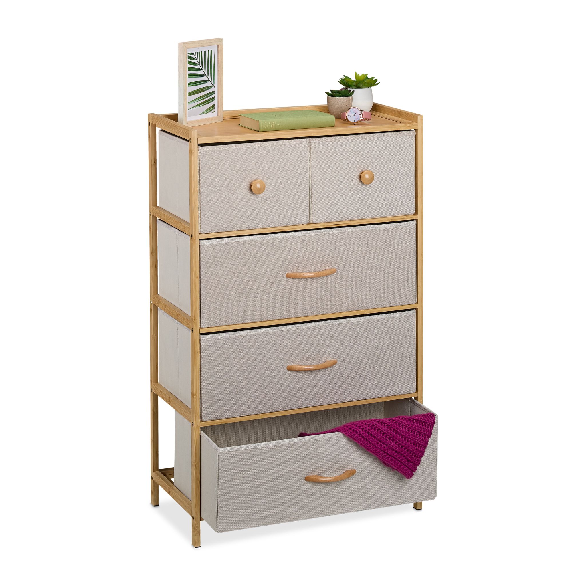 Kommode 5 Schubladen Bambus Beige-Hellbraun