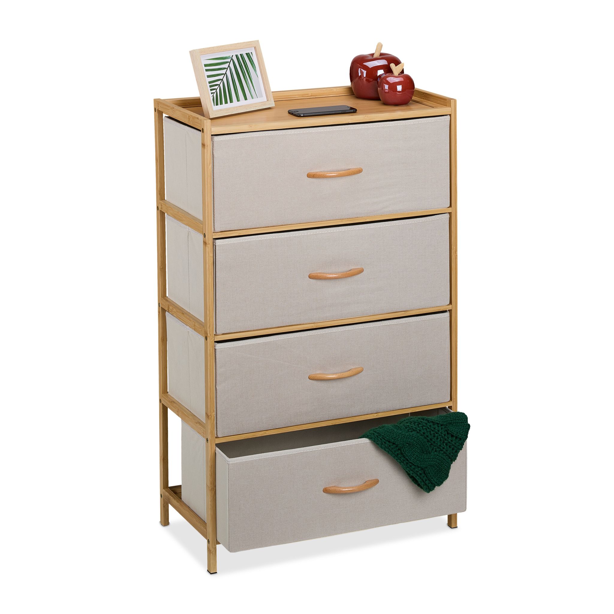 Kommode 4 Schubladen Bambus Beige-Hellbraun