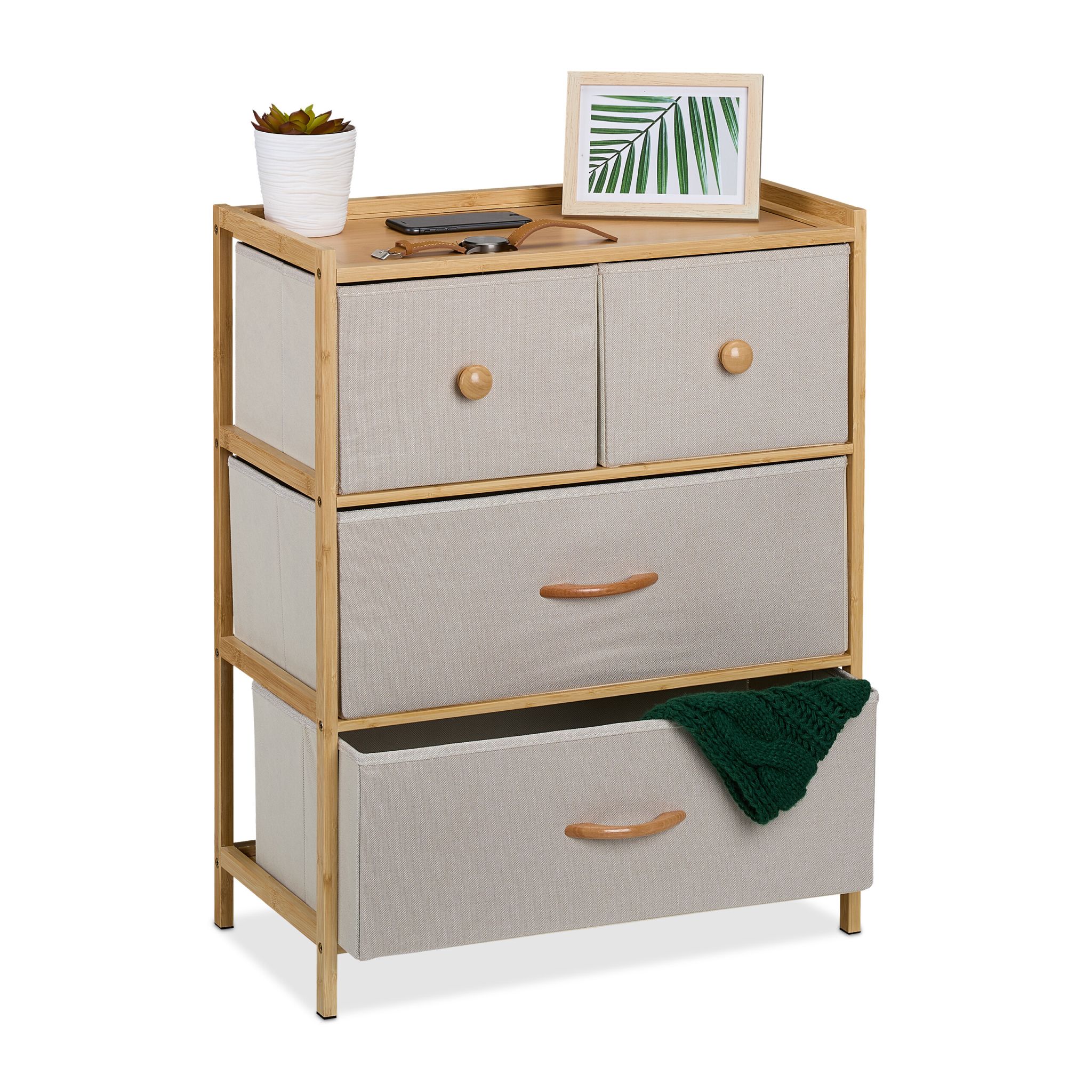 Kommode 4 Schubladen Bambus Beige-Hellbraun