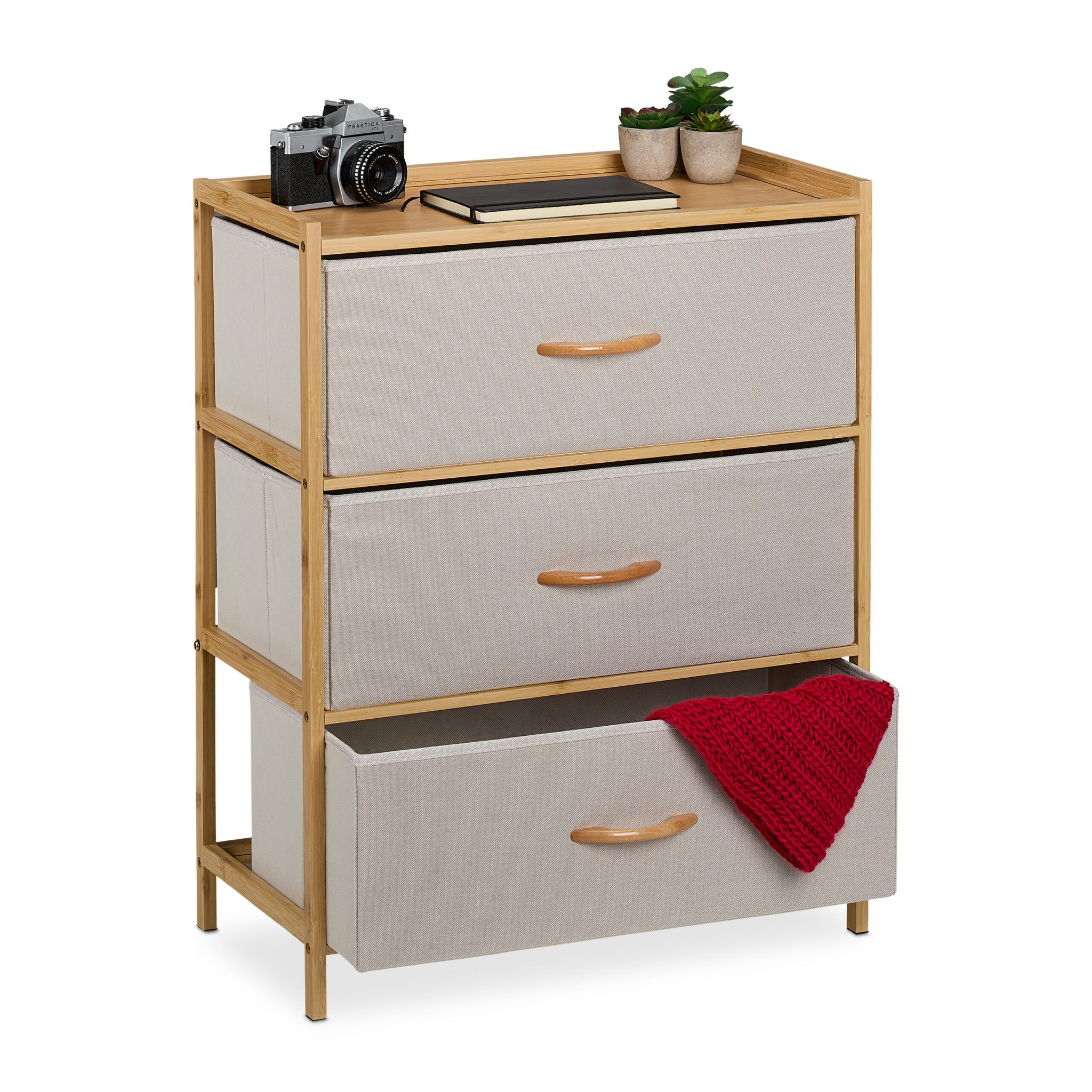 Kommode 3 Schubladen Bambus Beige-Hellbraun