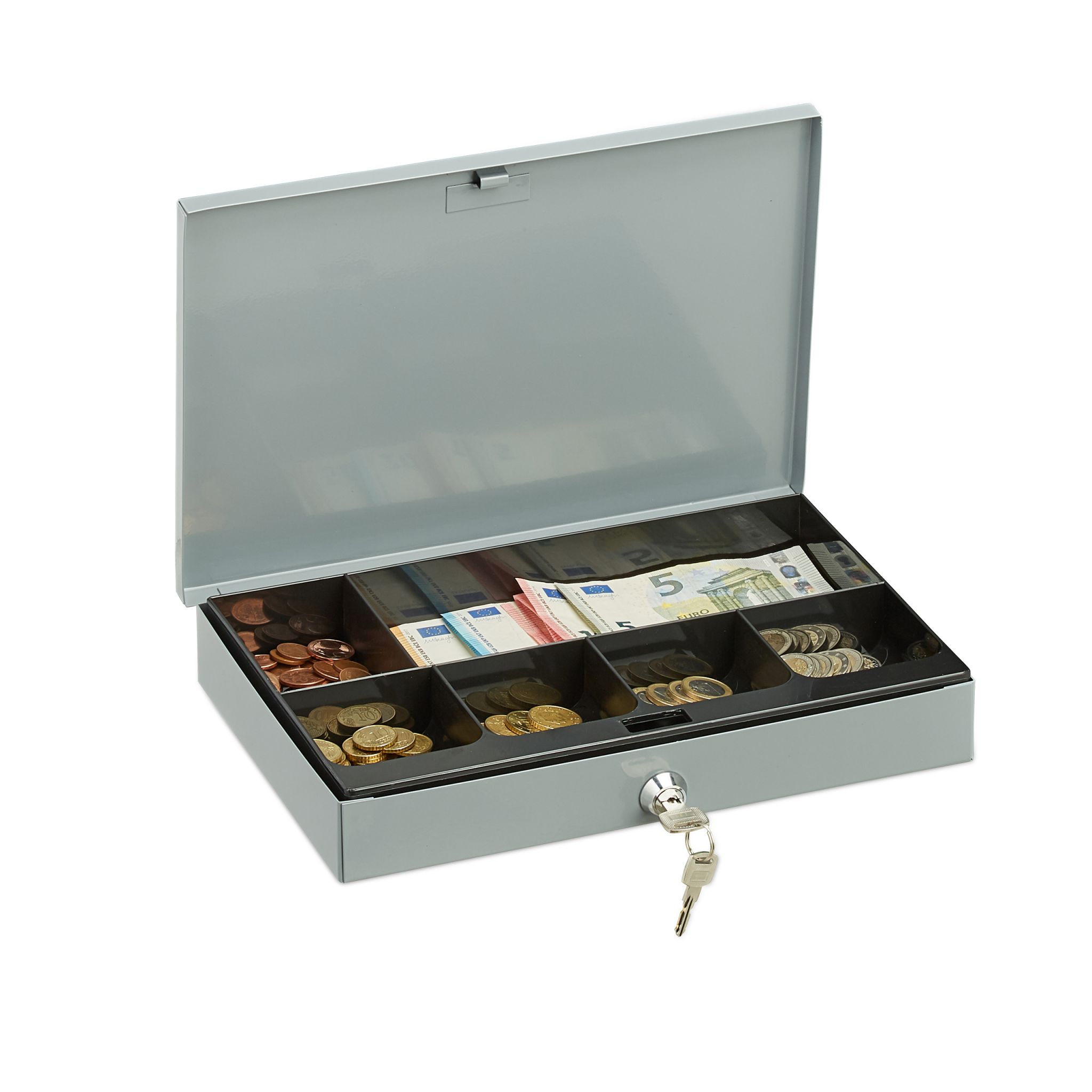 Geldkassette abschliessbar Schwarz-Silber-Grau