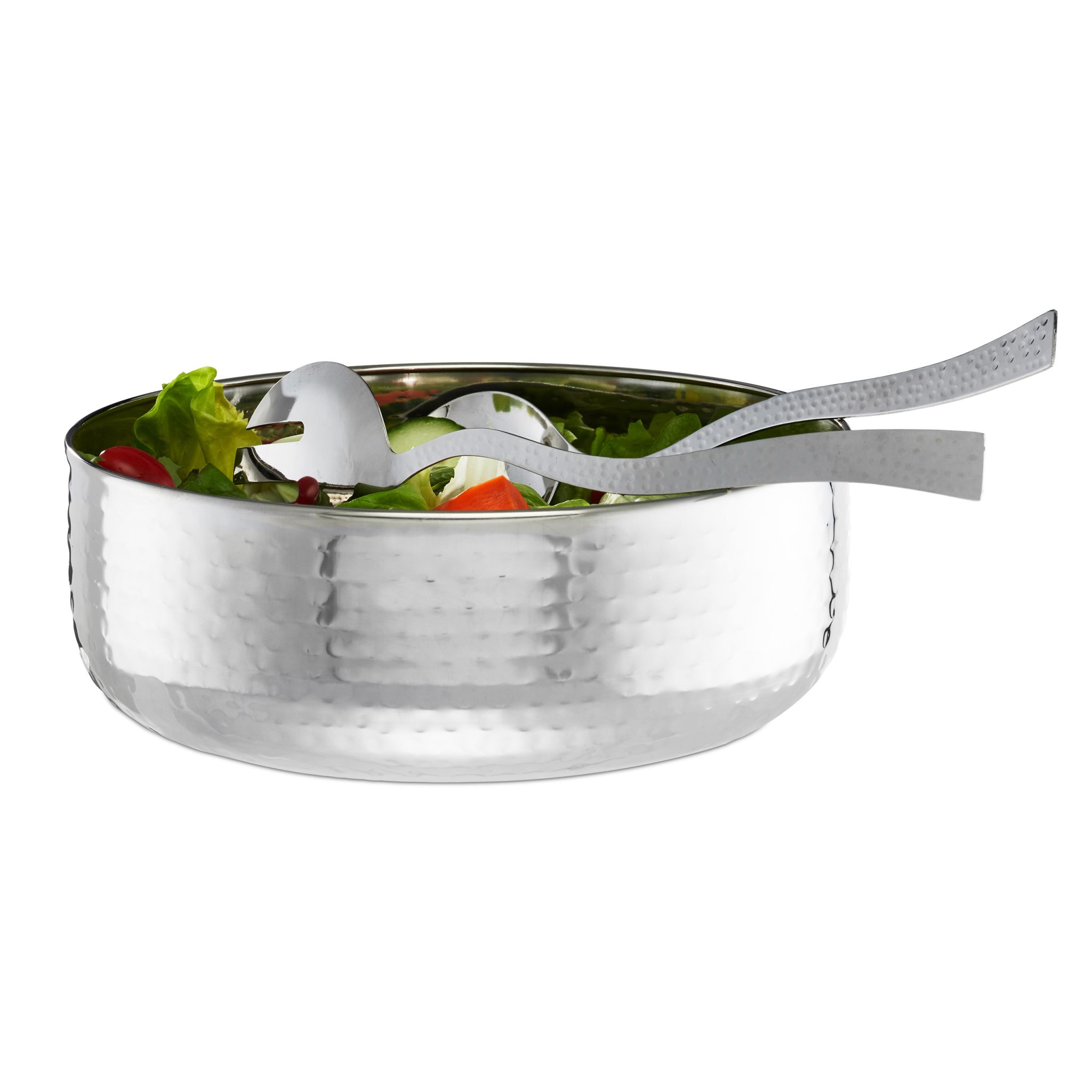 Salatschüssel mit Besteck Silber