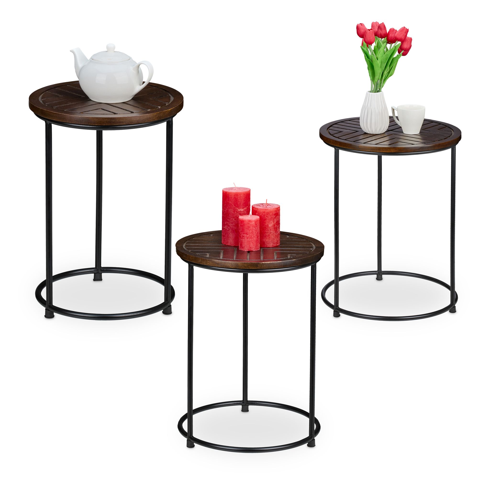 Satztisch 3er-Set Mangoholz Braun-Schwarz