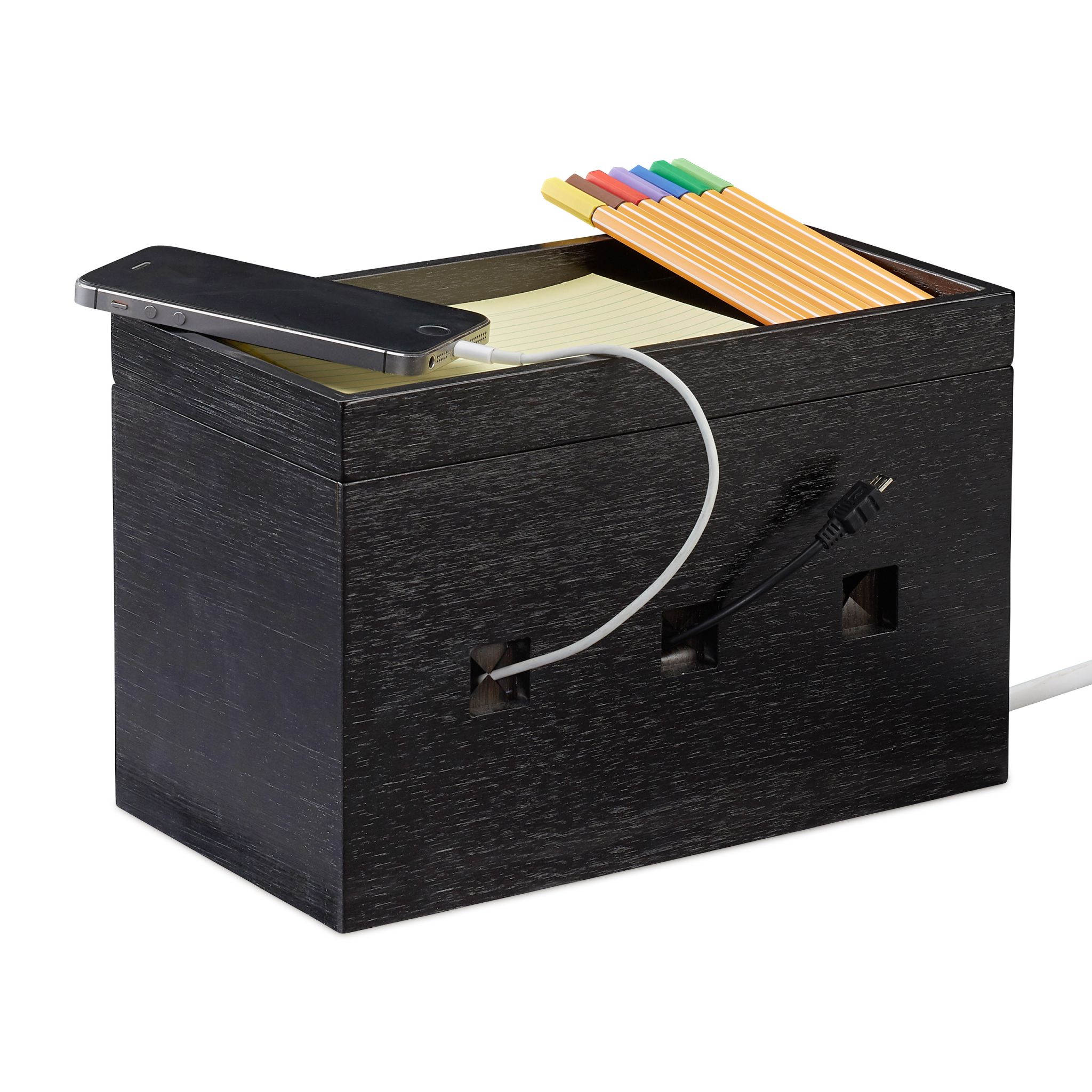 Kabelbox Bambus schwarz Schwarz