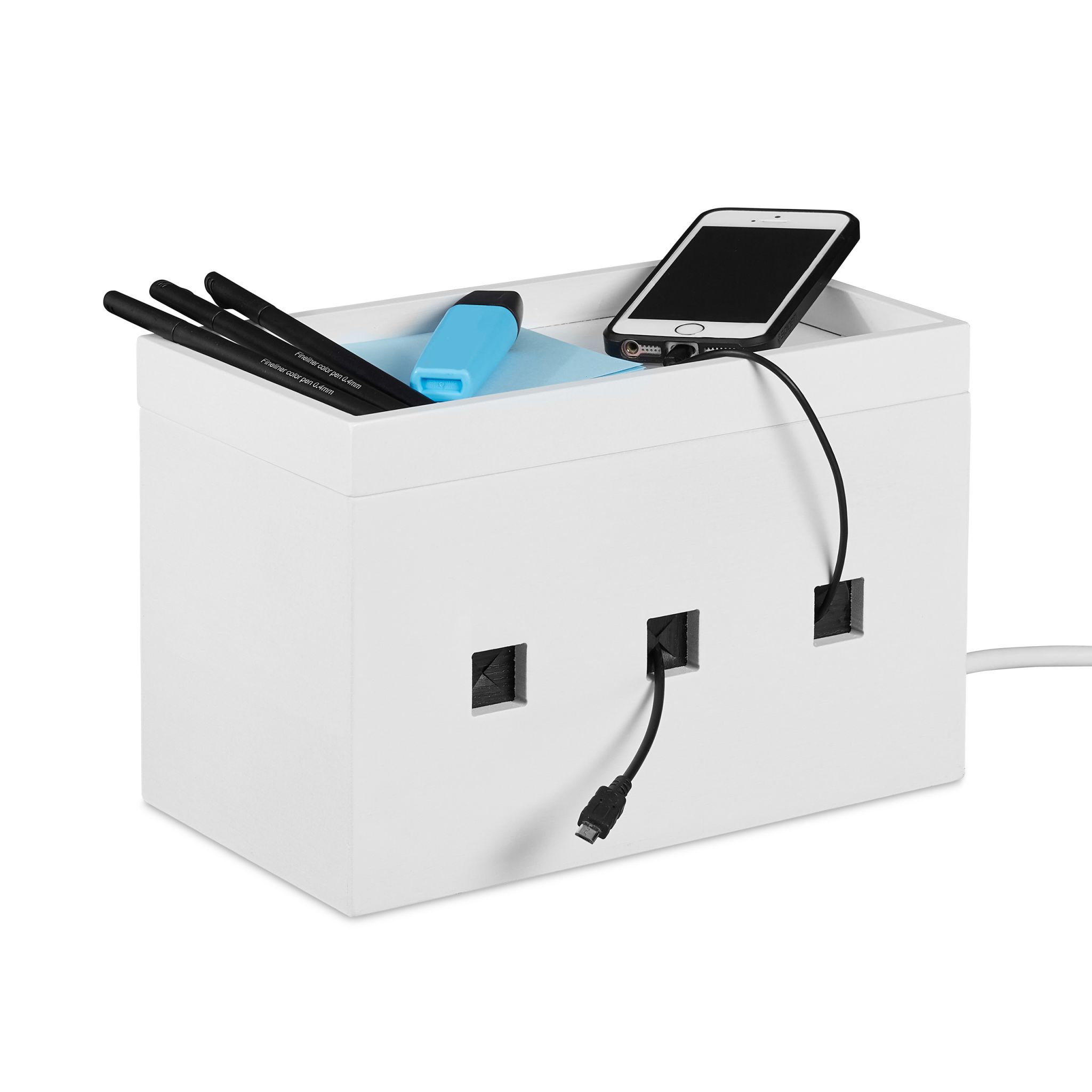Kabelbox Bambus weiss Weiss
