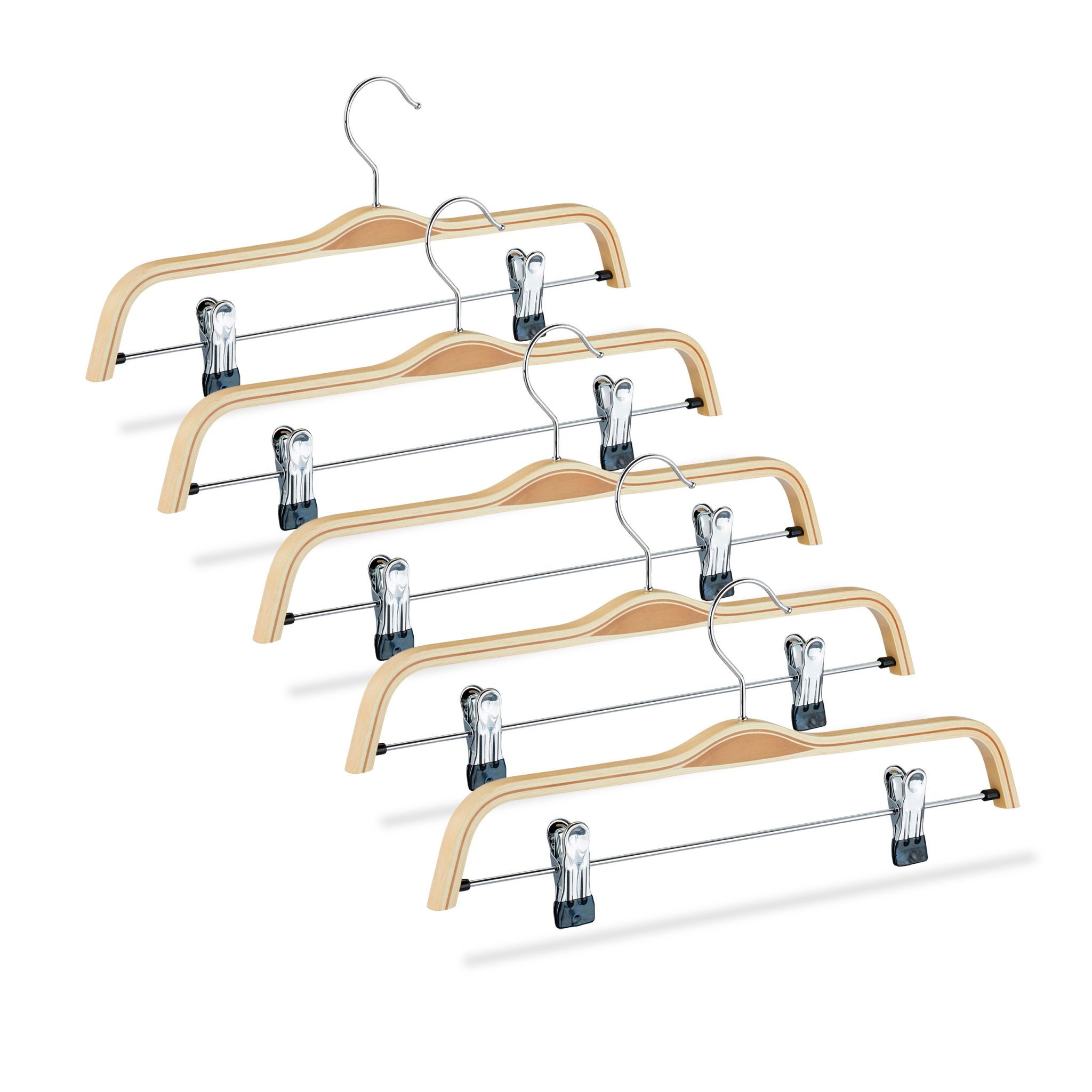 Hosenbügel Holz 5er-Set Hellbraun-Silber
