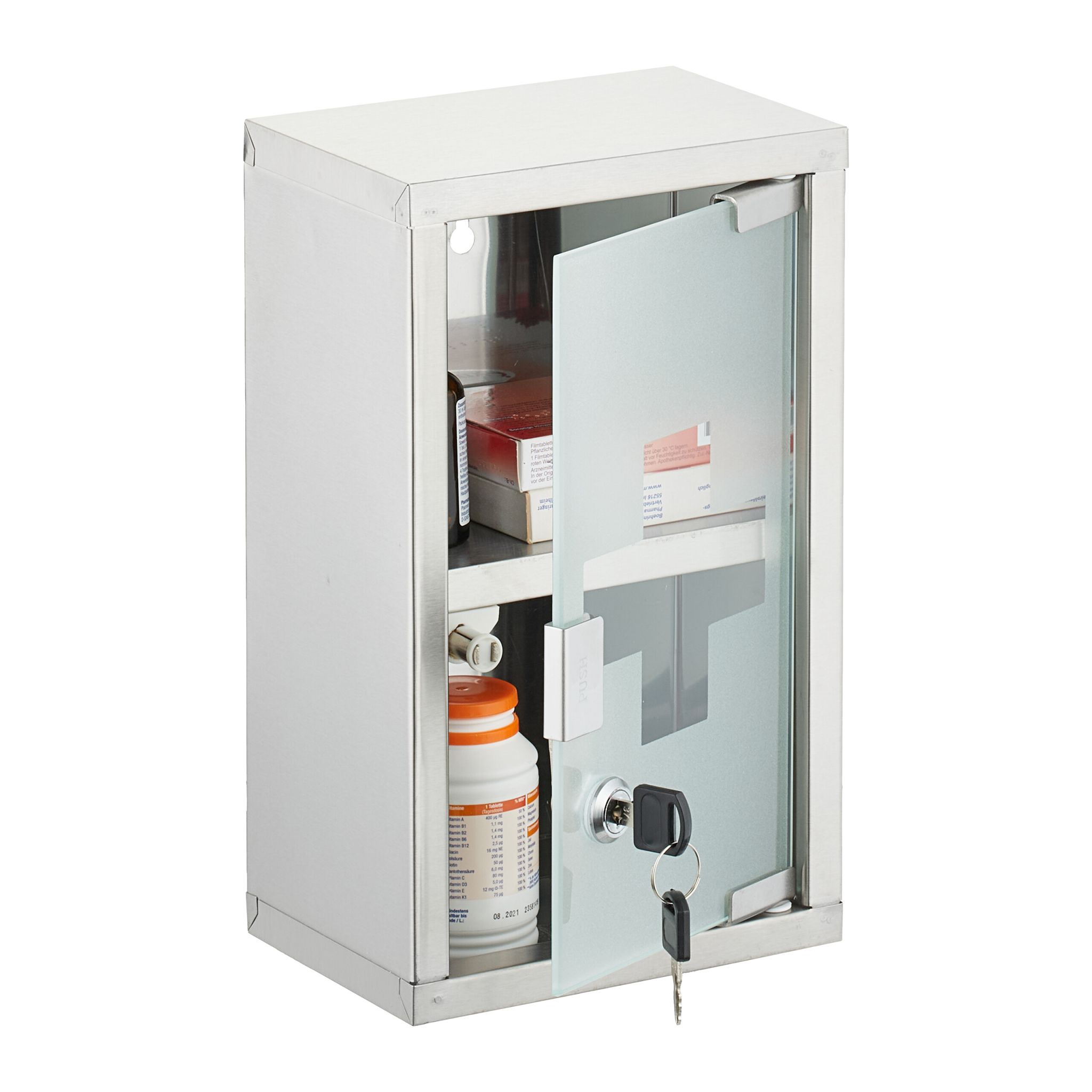 Abschliessbarer Medizinschrank Edelstahl Silber-Transparent