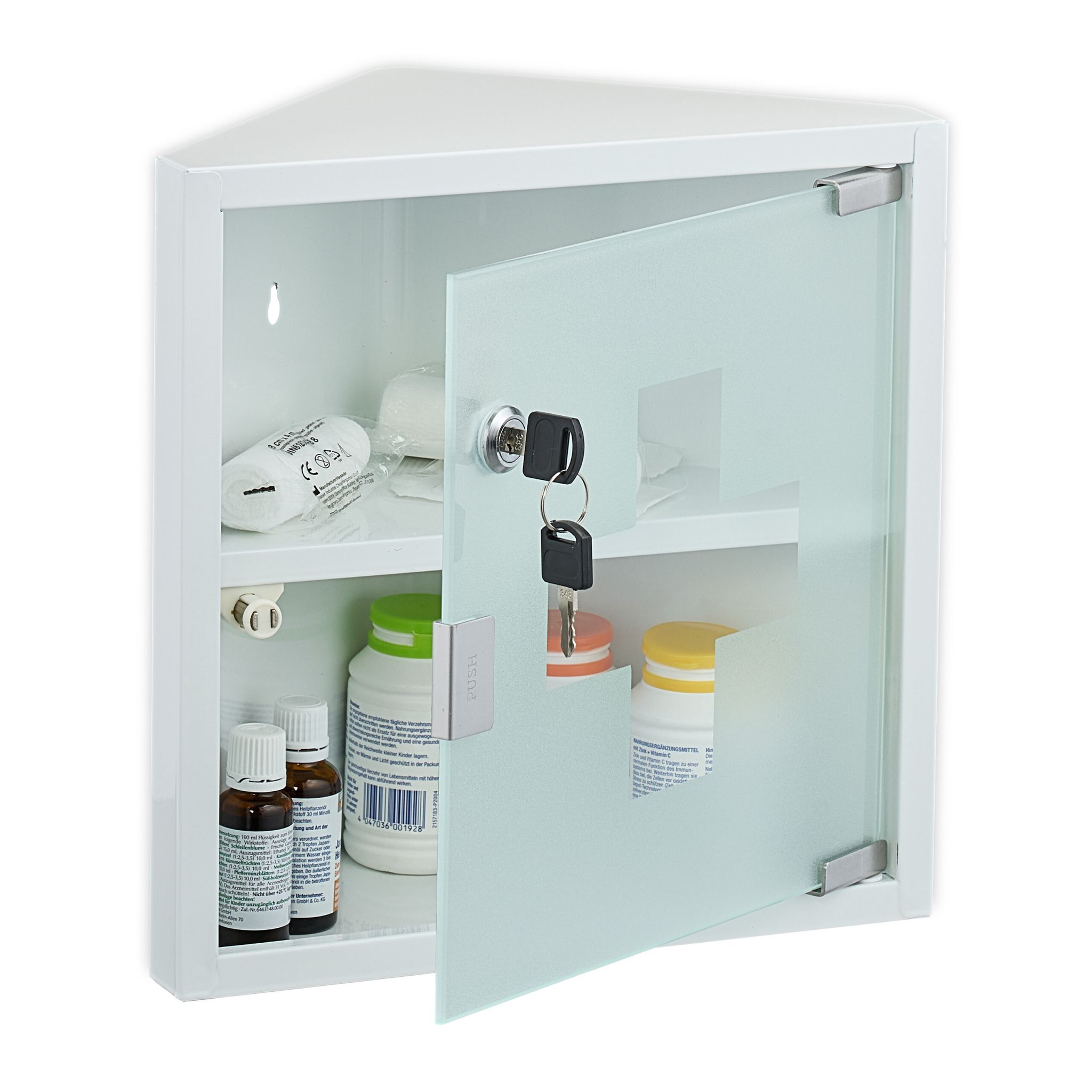 Medizinschrank mit Glastür Weiss-Silber