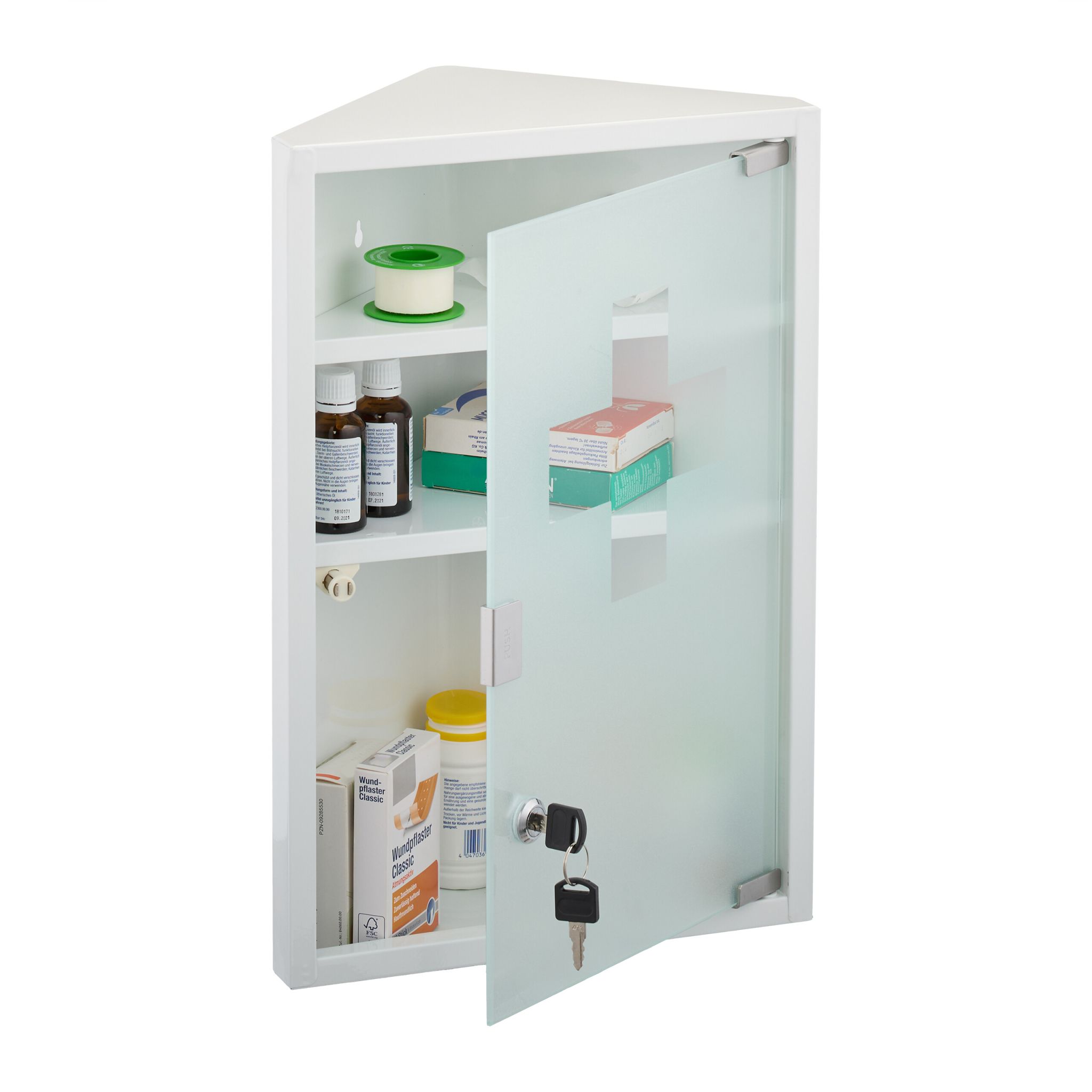 Medizinschrank mit Glastür Weiss-Silber