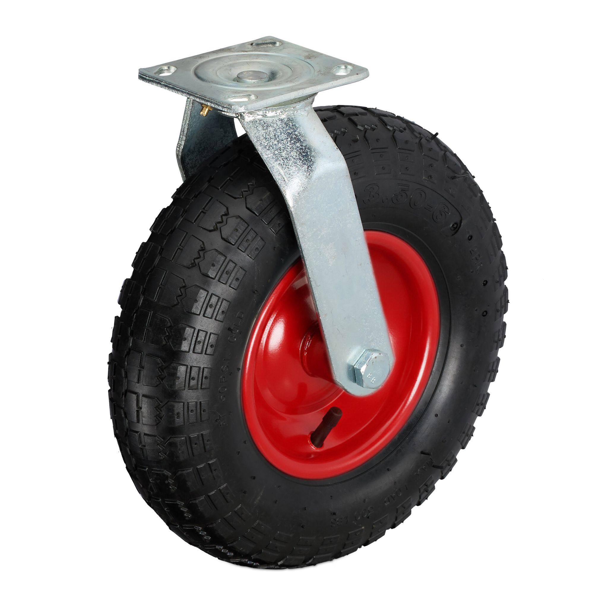 Lenkrolle luftbereift 3.50-6 Rot-Schwarz-Silber