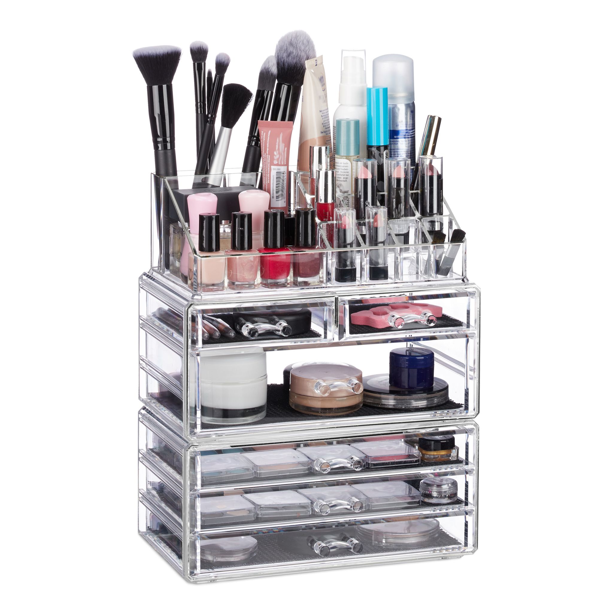 Kosmetikorganizer mit 6 Schubladen Schwarz-Transparent