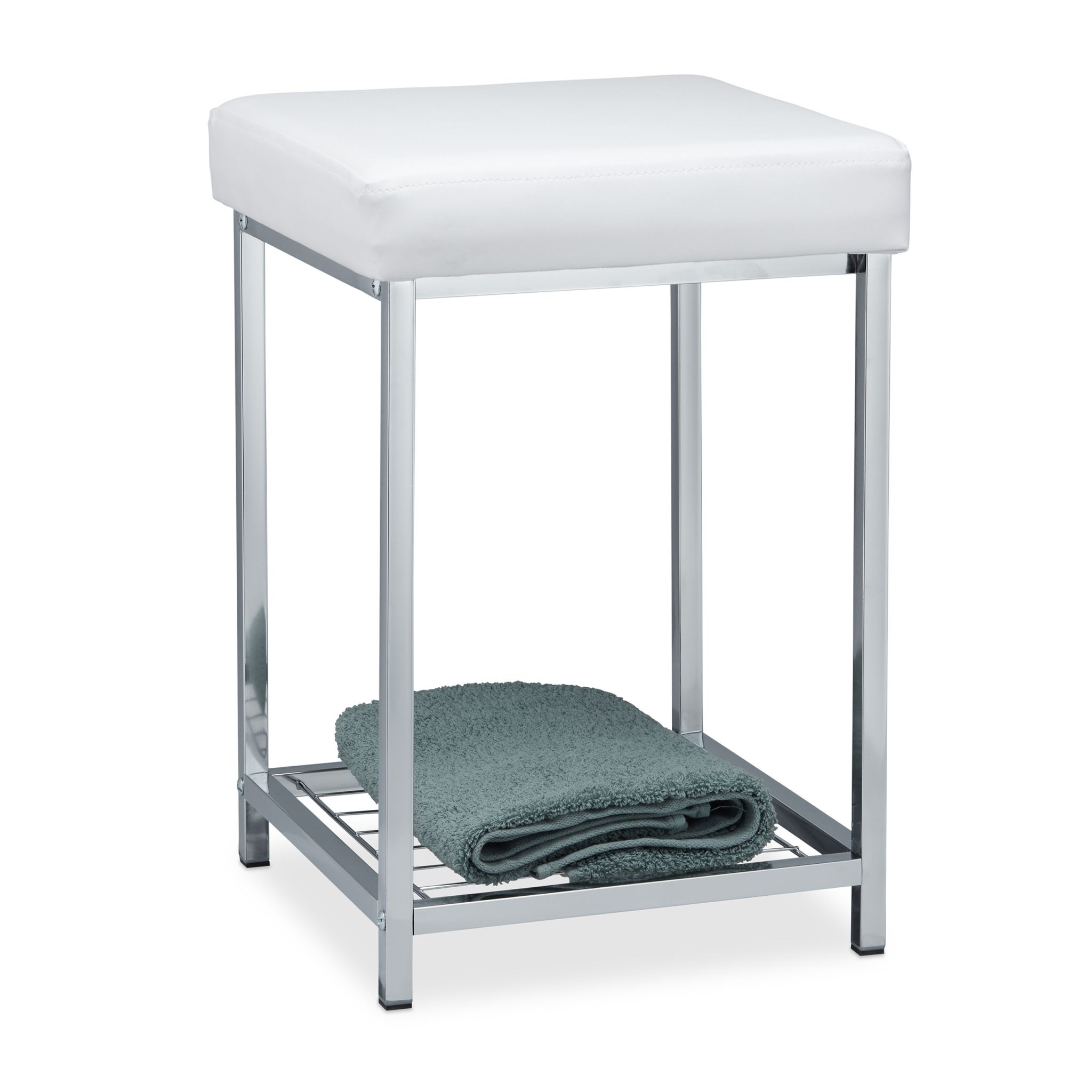 Gepolsterter Hocker mit Ablage Weiss Weiss-Silber