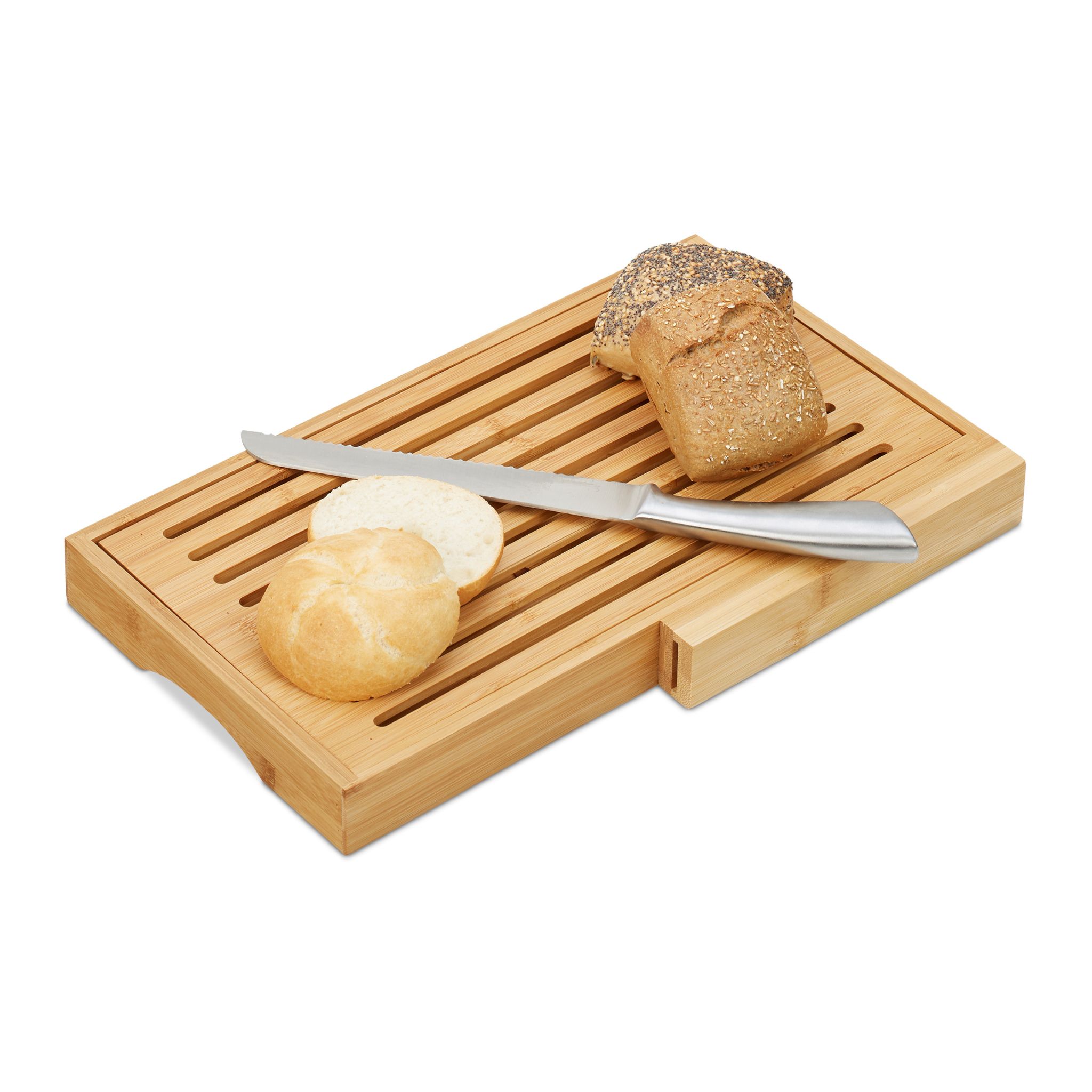 Brotschneidebrett mit Messer Hellbraun-Silber