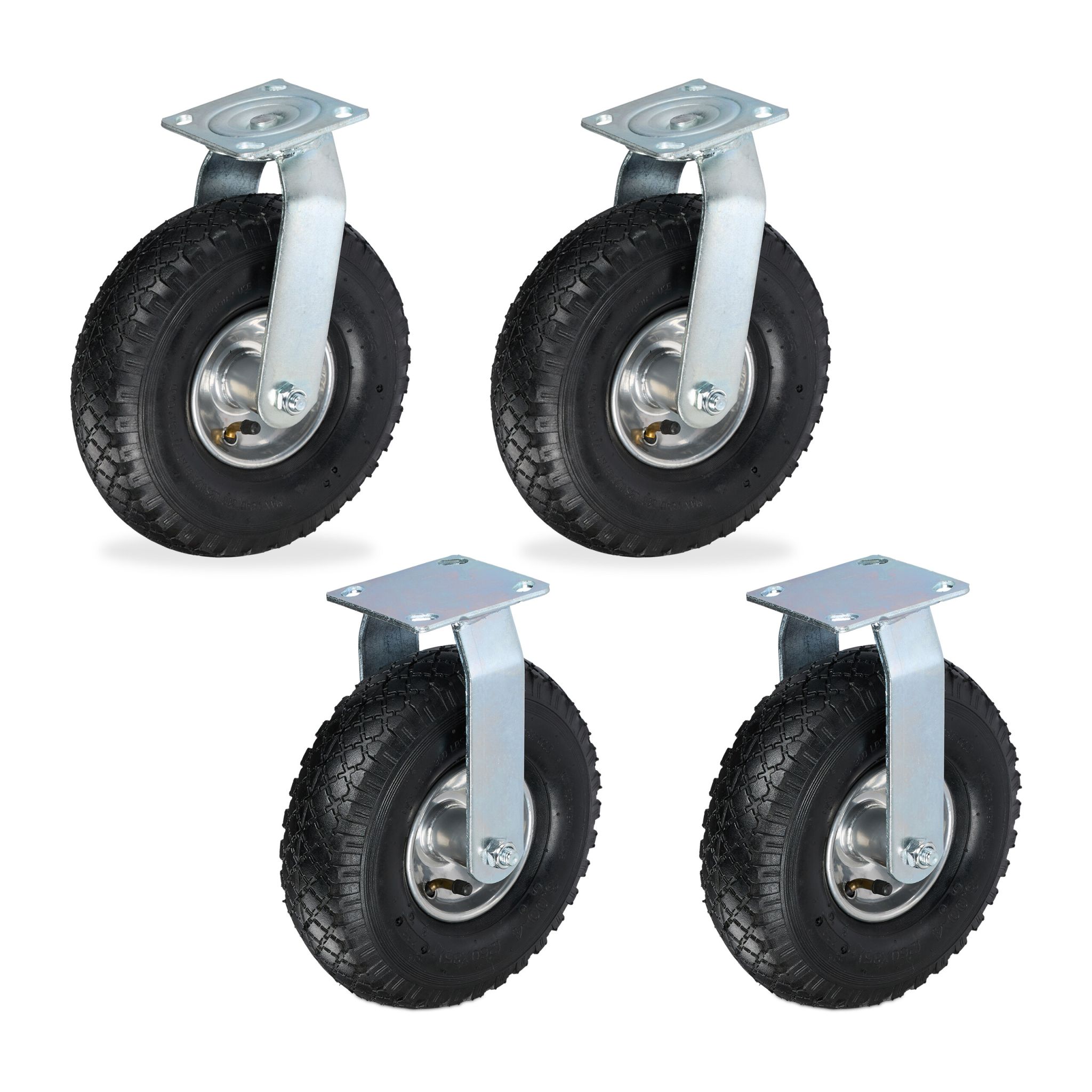 Bockrolle und Lenkrolle Set 3.00-4 Schwarz-Silber